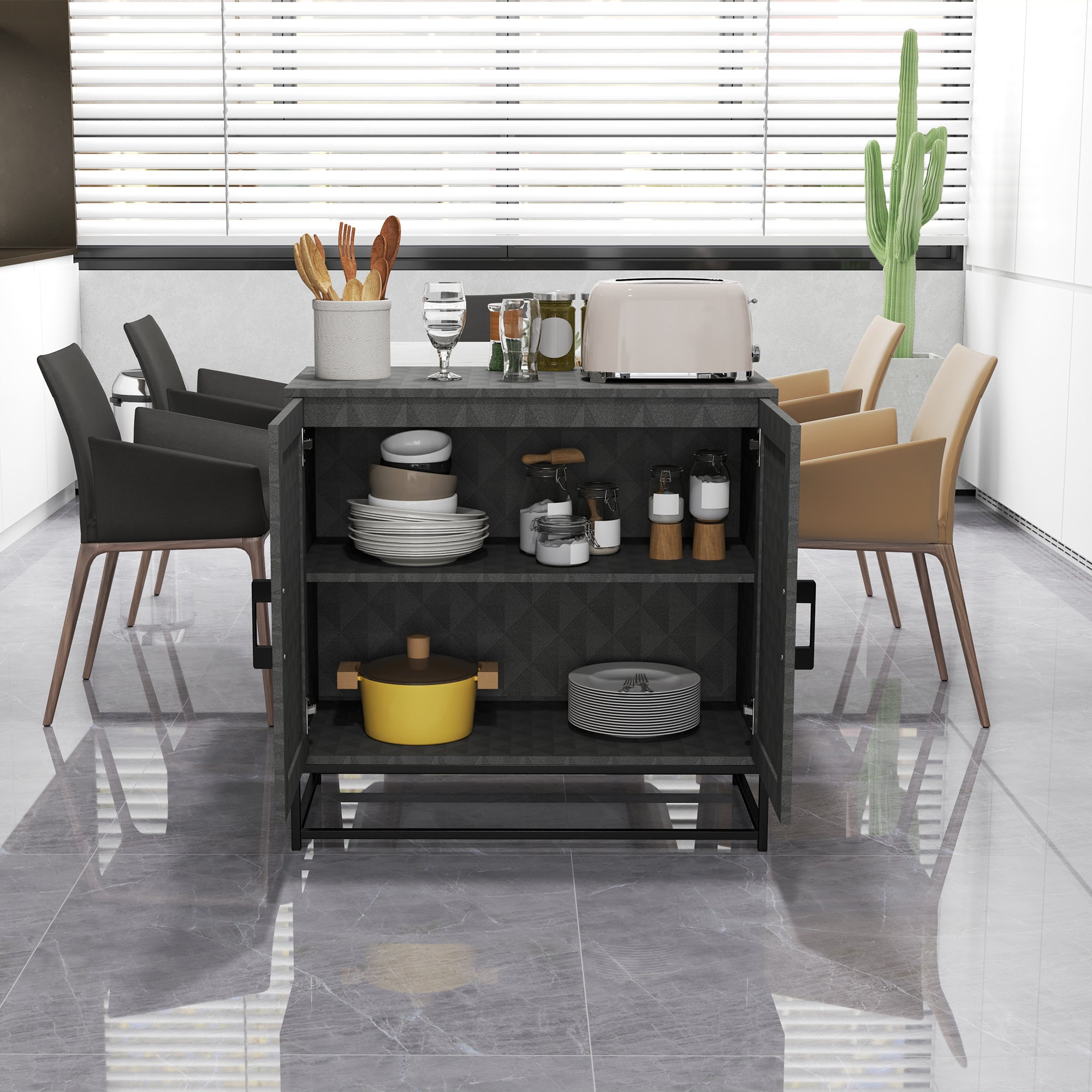 HOMCOM Modern Sideboard, Freestanding Sideboard Storage Cabinet with Adjustable Shelf and 2 Doors for Living Room, Grey - North Peak Garden Furniture