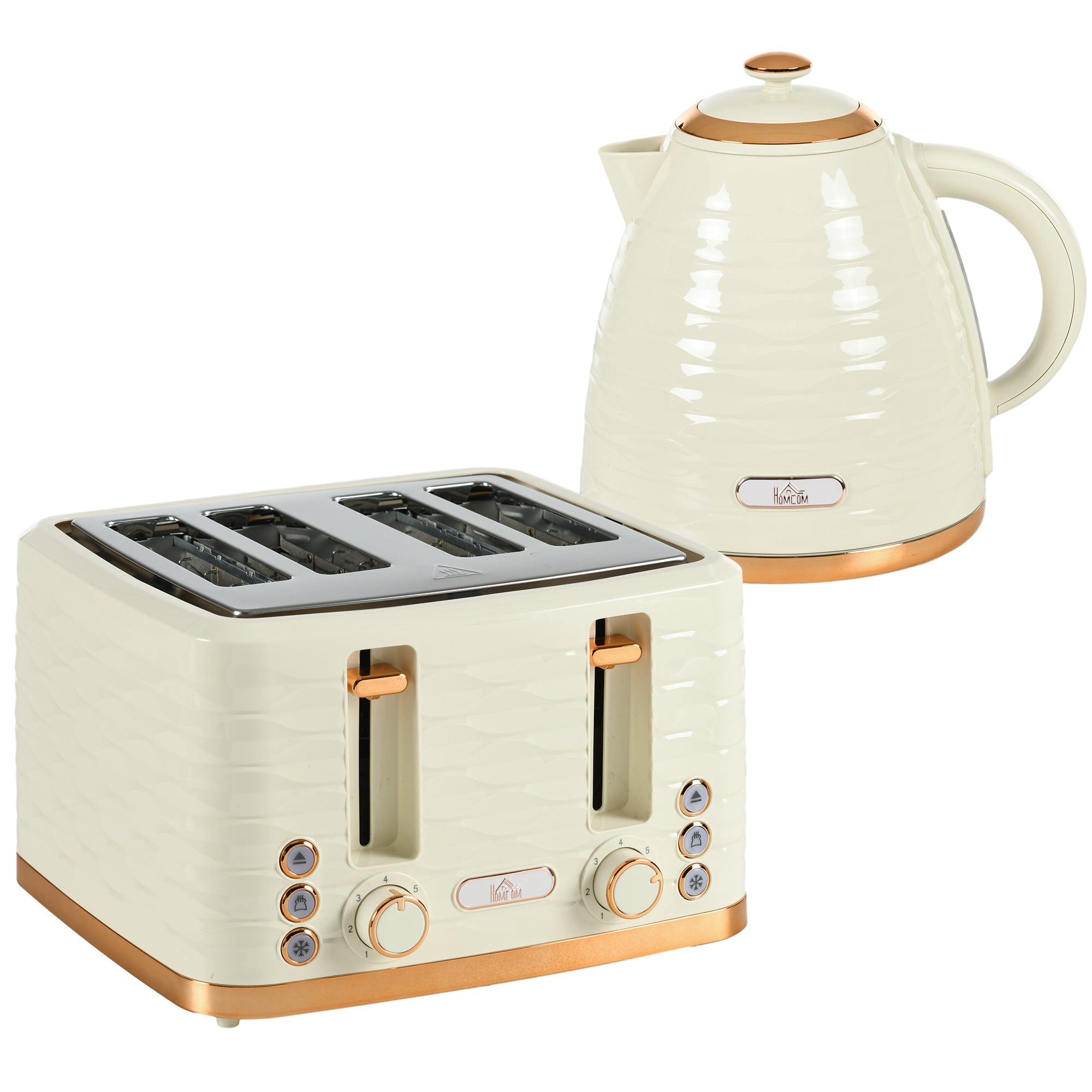 HOMCOM 3000W 1.7L Rapid Boil Kettle & 4 Slice Toaster, Kettle and Toaster Set with 7 Browning Controls and Crumb Tray, Beige - North Peak Garden Furniture