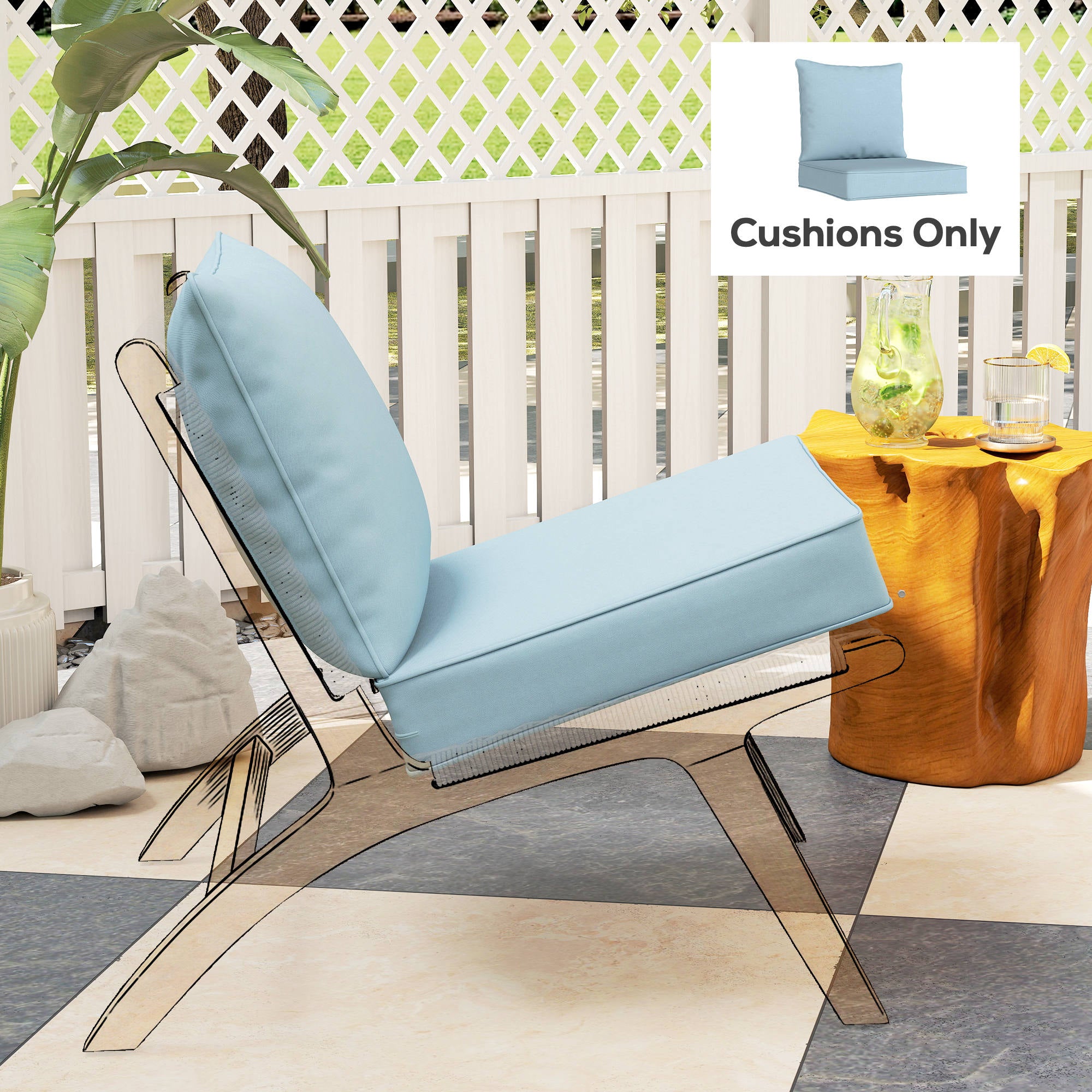 Outsunny Outdoor Seat and Back Cushion Set, 63L x 55W x 15Dcm Patio Deep Seating Chair Fade Resistant Replacement Cushion, Light Grey