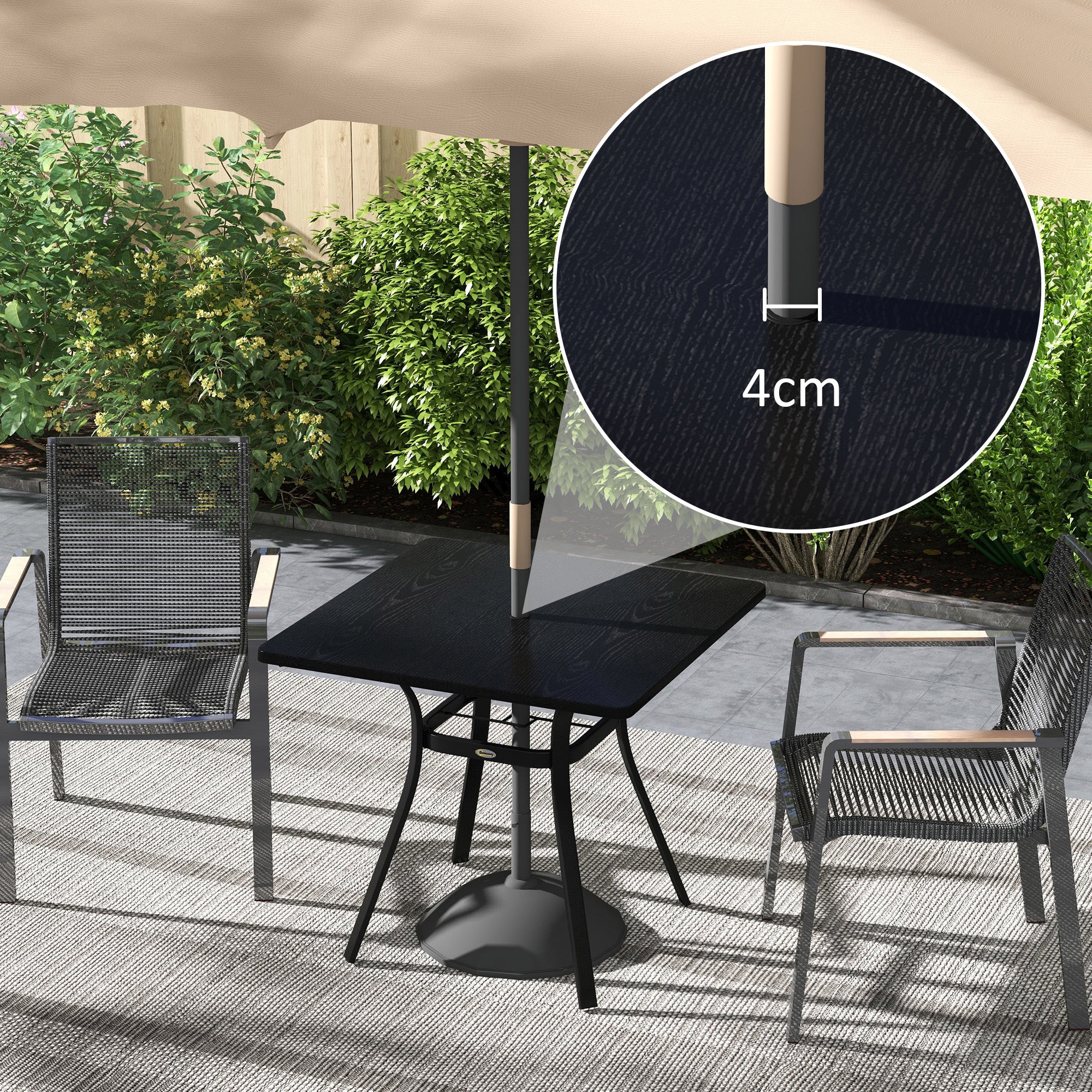 Outsunny Four-Seater Steel Garden Table, with Φ40mm Parasol Hole - Black