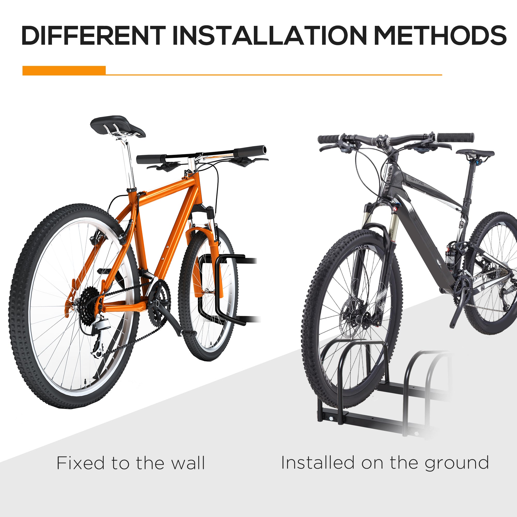 HOMCOM Bike Stand Parking Rack Floor or Wall Mount Bicycle Cycle Storage Locking Stand 179L x 33W x 27H (6 Racks, Black) - North Peak Garden Furniture