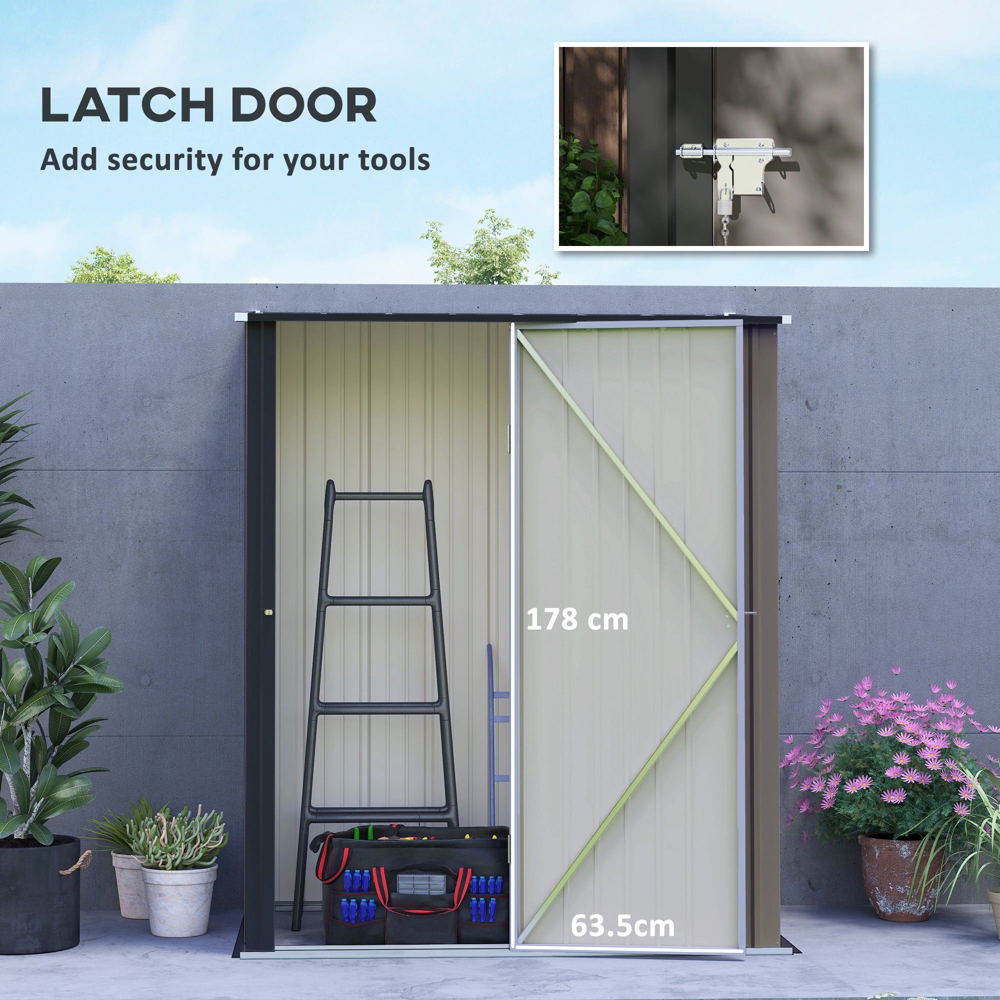 Outsunny 5.3 x 3.1ft Corrugated Steel Garden Shed - Light Grey - North Peak Garden Furniture