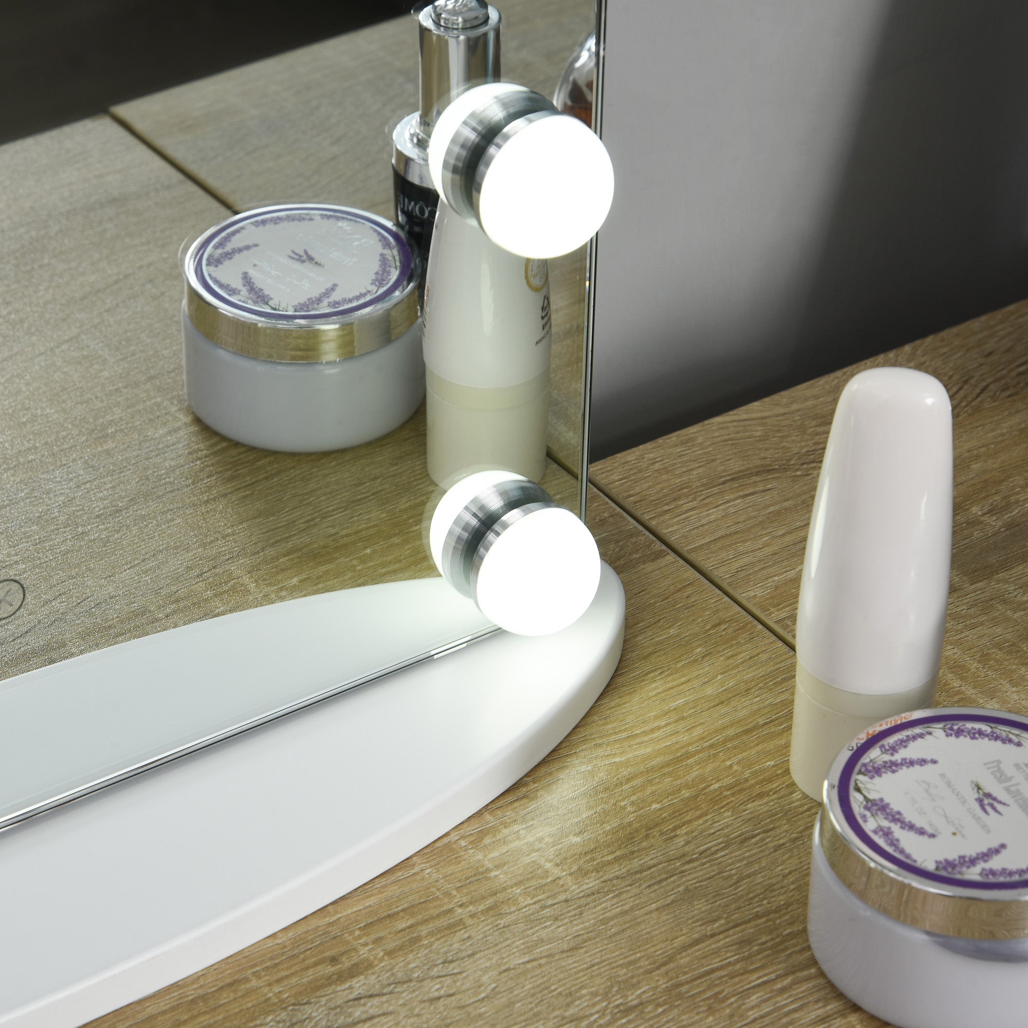 HOMCOM Hollywood Mirror with Lights for Makeup Dressing Table, Lighted Vanity Mirror with 12 Dimmable LED Bulbs and USB Plug in Power Supply, White - North Peak Garden Furniture