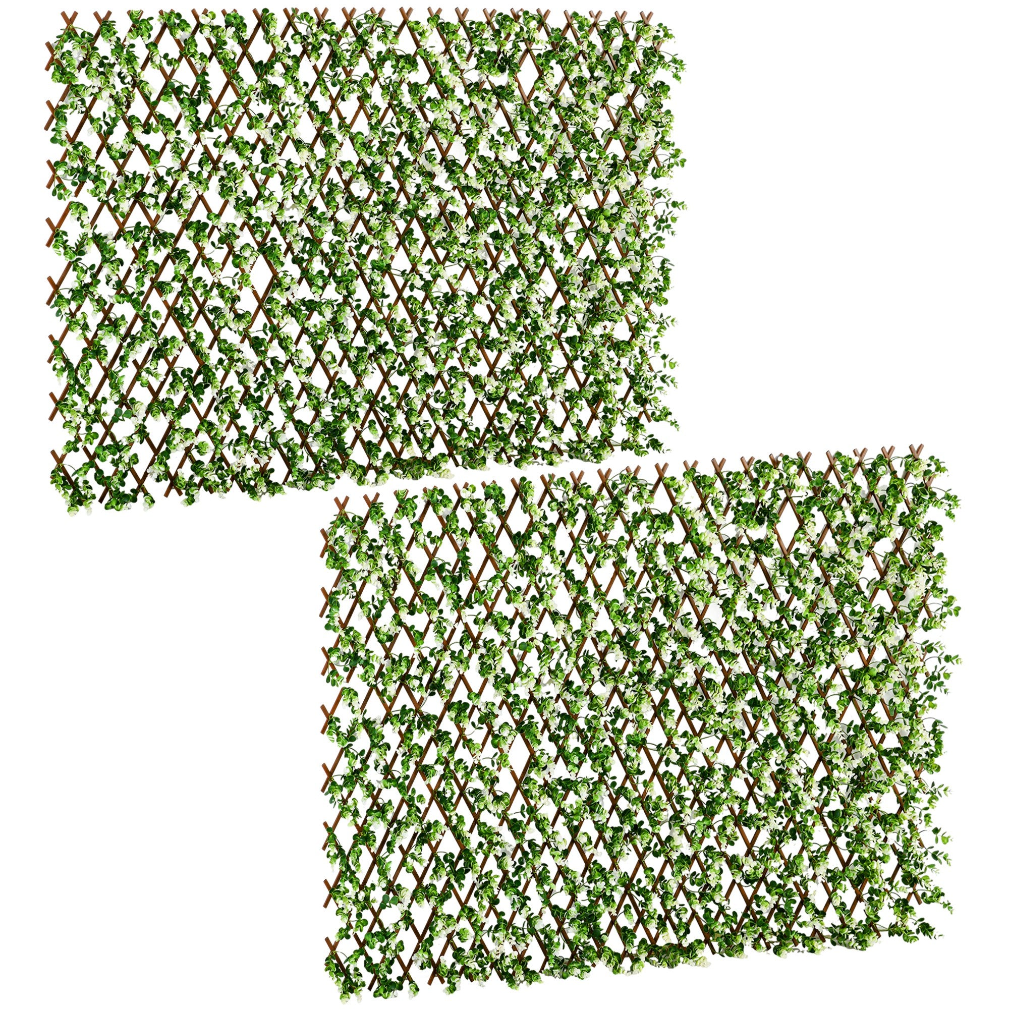 Outsunny 2pc Expanding Garden Trellis, 2 x 1m Faux Decorative Privacy Fence with Artificial Leaves, Privacy Screen Greenery Walls for Garden Balcony, Eucalyptus Leaves - North Peak Garden Furniture