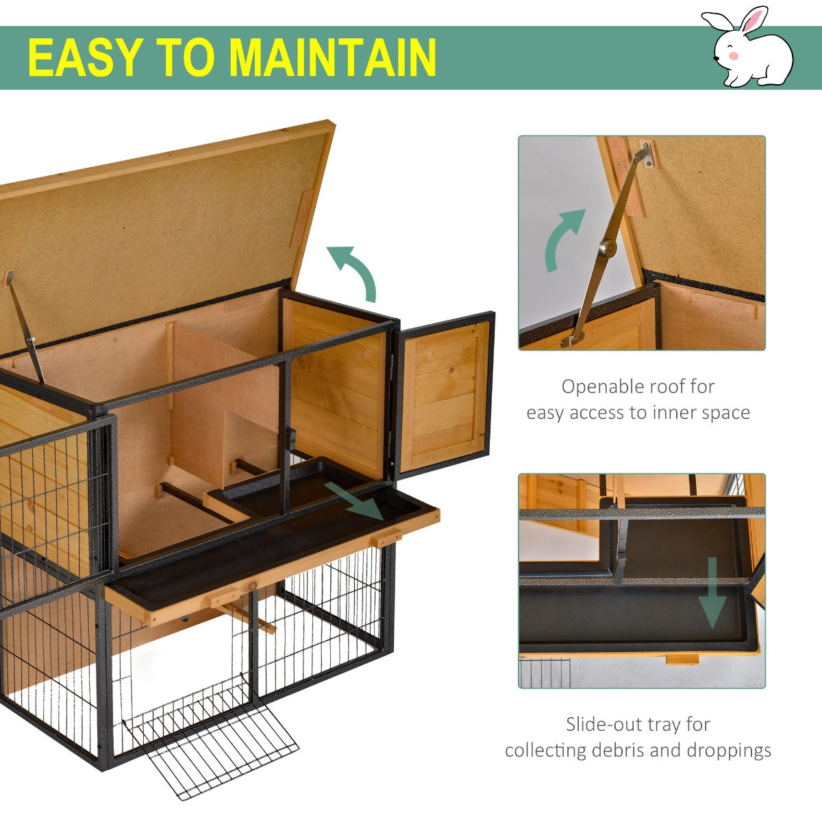 PawHut Wood-metal Guinea Pigs Hutches Elevated Pet House Outdoor 89.5 x 45 x 81cm