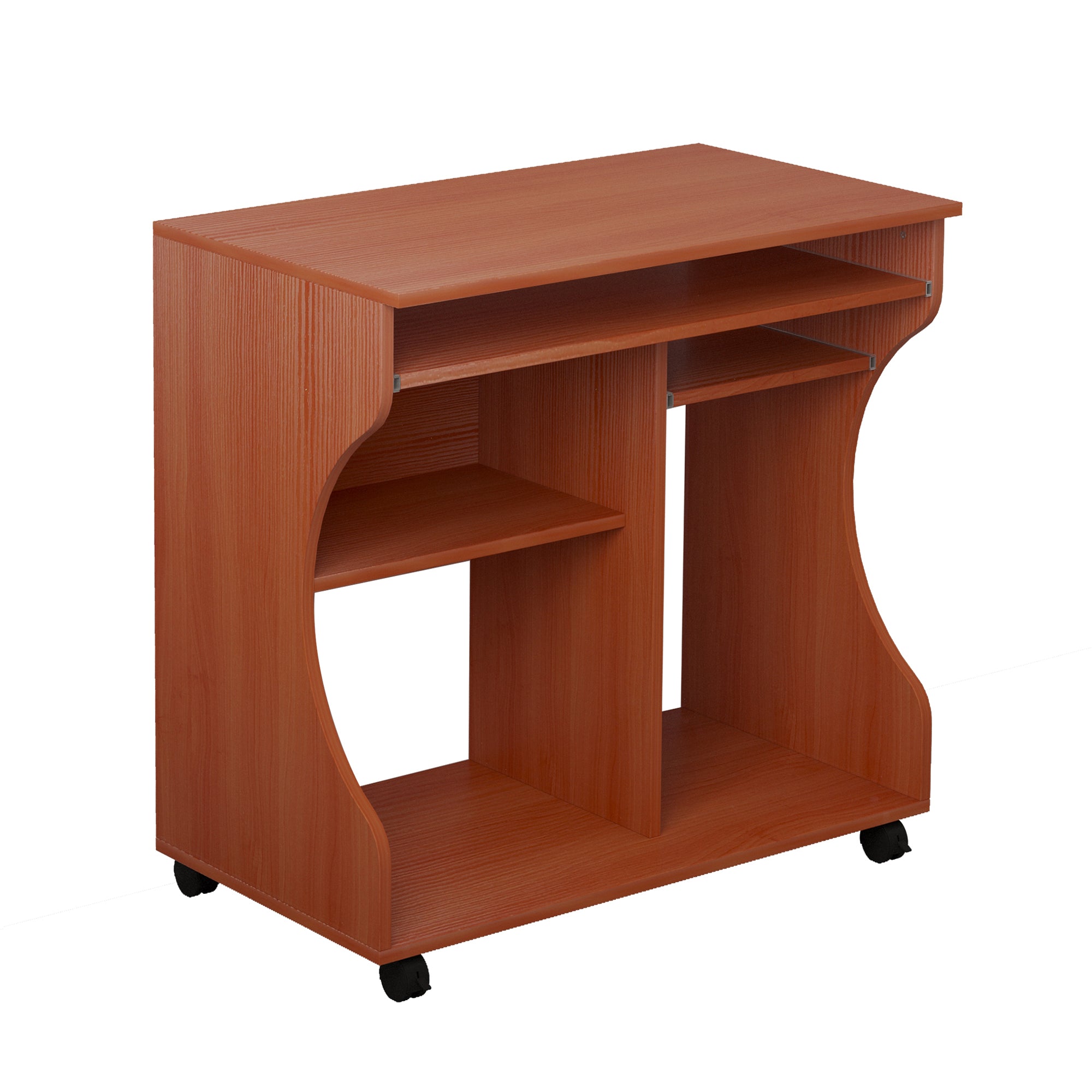 HOMCOM Movable Computer Desk with Sliding Keyboard Tray, PC Laptop Table with Storage Shelves, Workstation on Wheels, 80x48x76cm - North Peak Garden Furniture