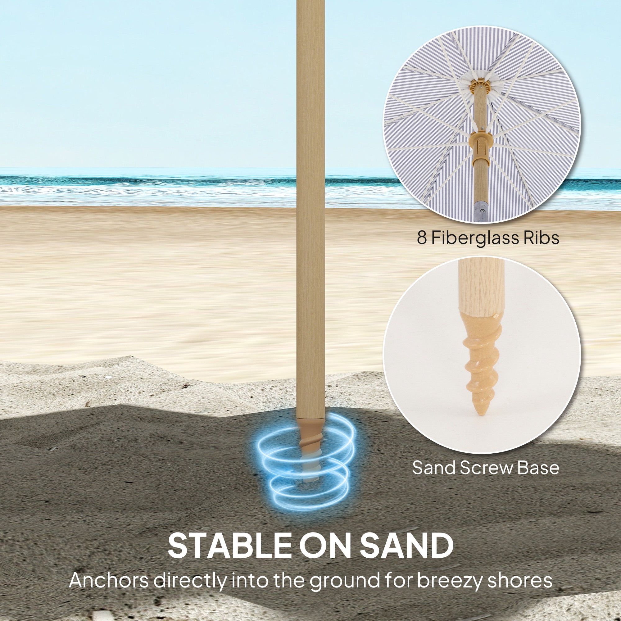 Outsunny 1.7 m Beach Umbrella with Sand Anchor, 30° Tilting Fringed Beach Garden Parasol with Adjustable Height, Blue