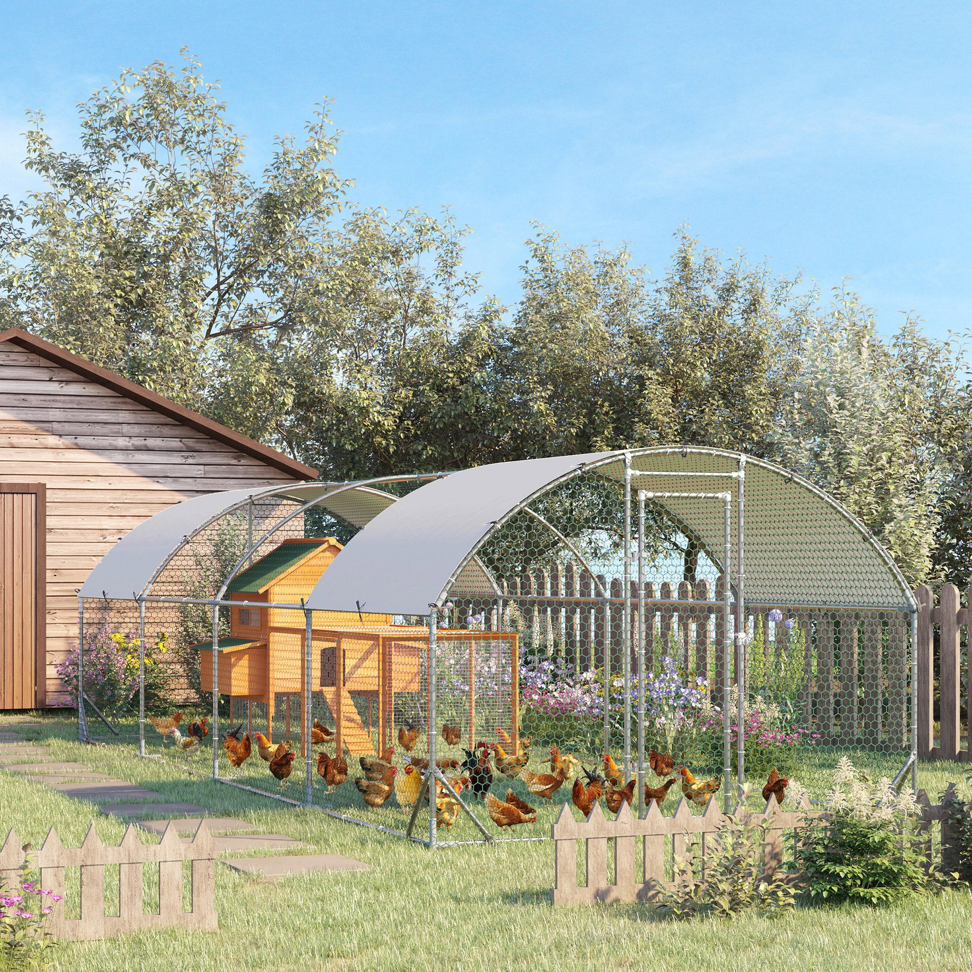 PawHut Walk In Chicken Run Galvanised Chicken Coop Hen Poultry House Cage Pet Playpen Garden with Water-Resist Covers