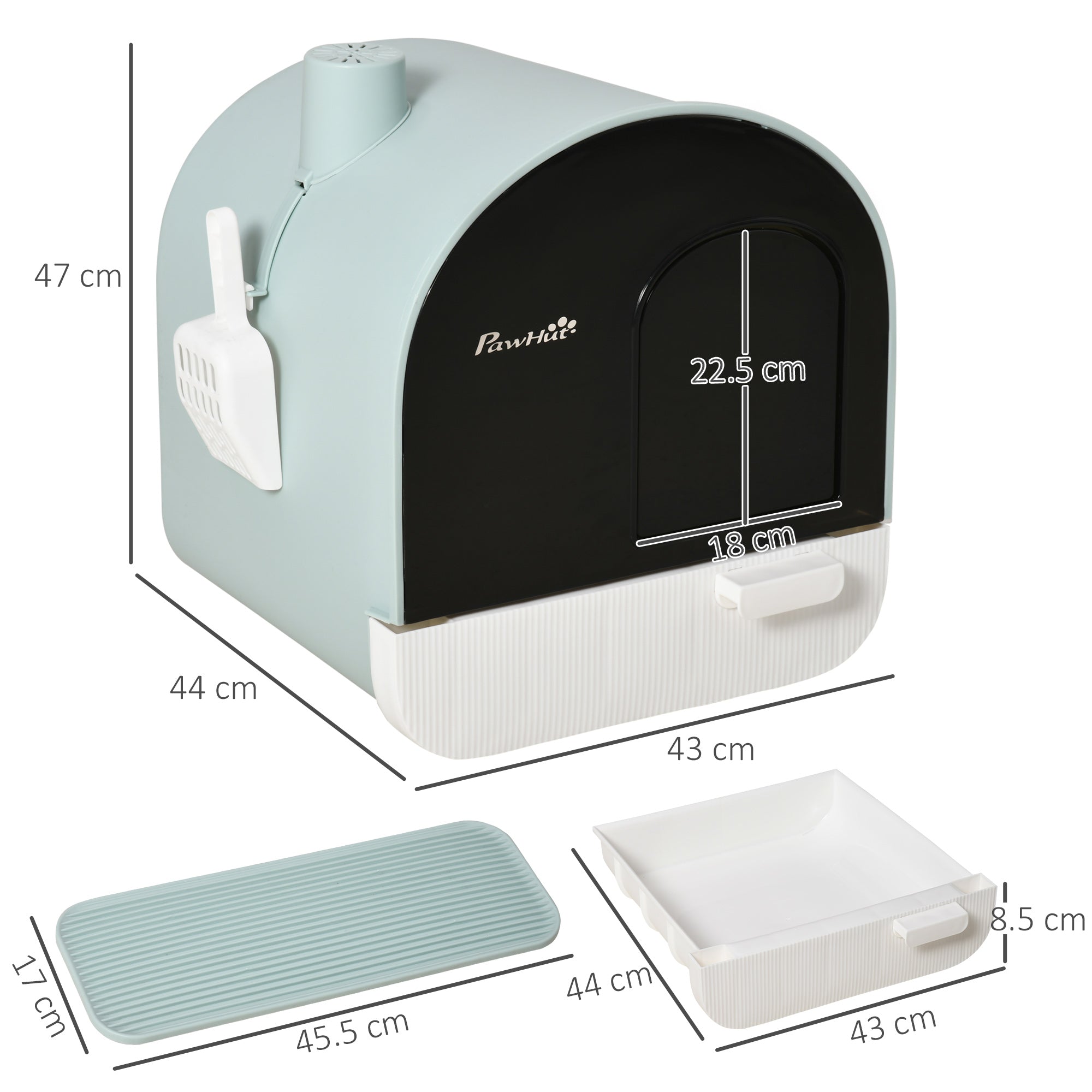 PawHut Hooded Cat Litter Box, Kitten Litter Tray, with Lid, Scoop, Filter, Flap Door - North Peak Garden Furniture