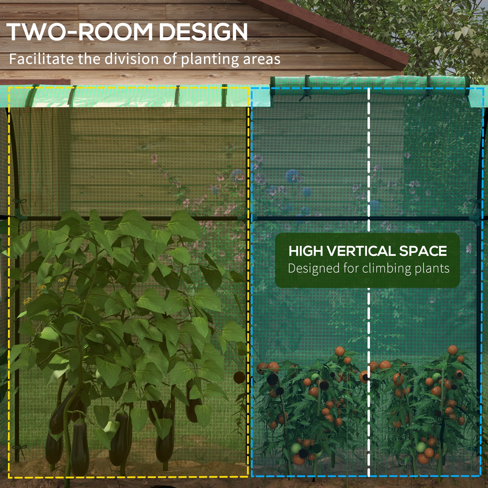 Outsunny Tomato Greenhouse, Garden Growhouse with 2 Roll-up Doors and 4 Mesh Windows, Portable Indoor Outdoor Green House, 185 x 94 x 150cm, Green