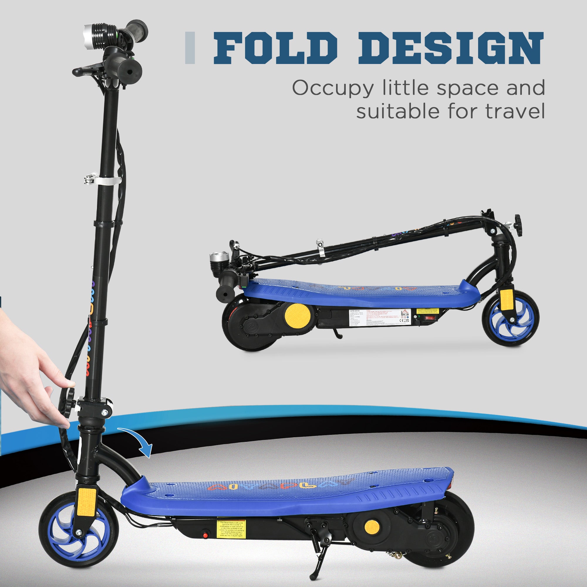 HOMCOM Foldable Electric Scooter, with LED Headlight, for Ages 7-14 Years - Blue - North Peak Garden Furniture