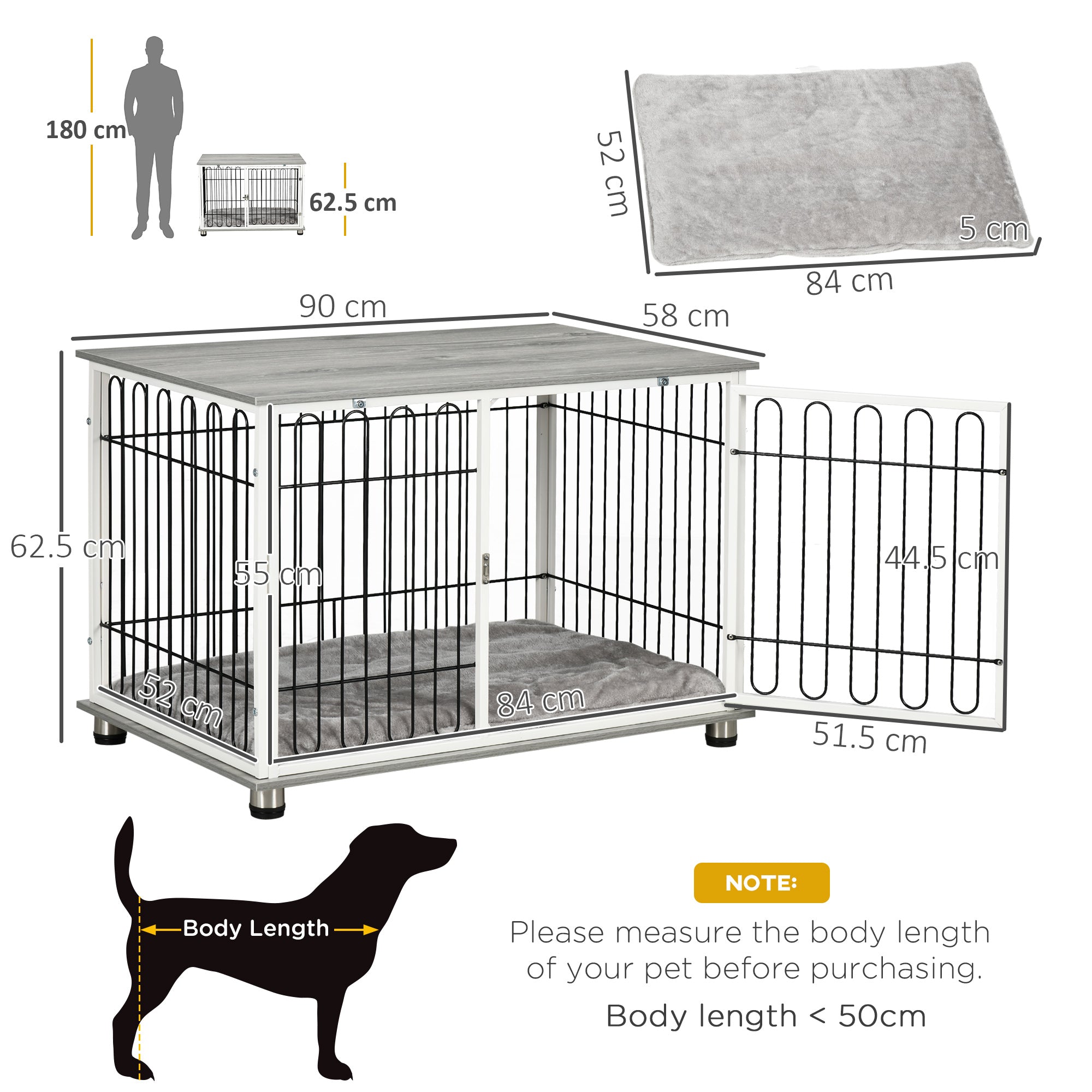 PawHut Dog Crate Furniture Side End Table with Soft Washable Cushion, Indoor Dog Kennel with Lockable Door, for Small and Medium Dogs