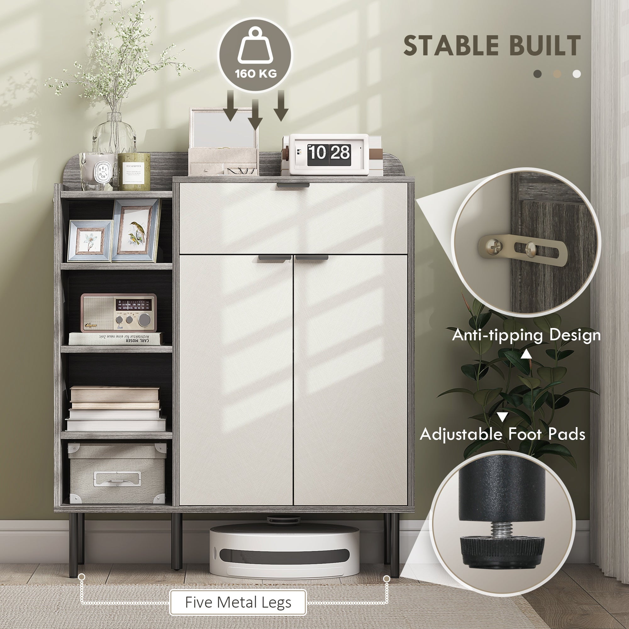 HOMCOM Modern and Minimal 12 Shoe Storage Cabinet - Grey/White - North Peak Garden Furniture