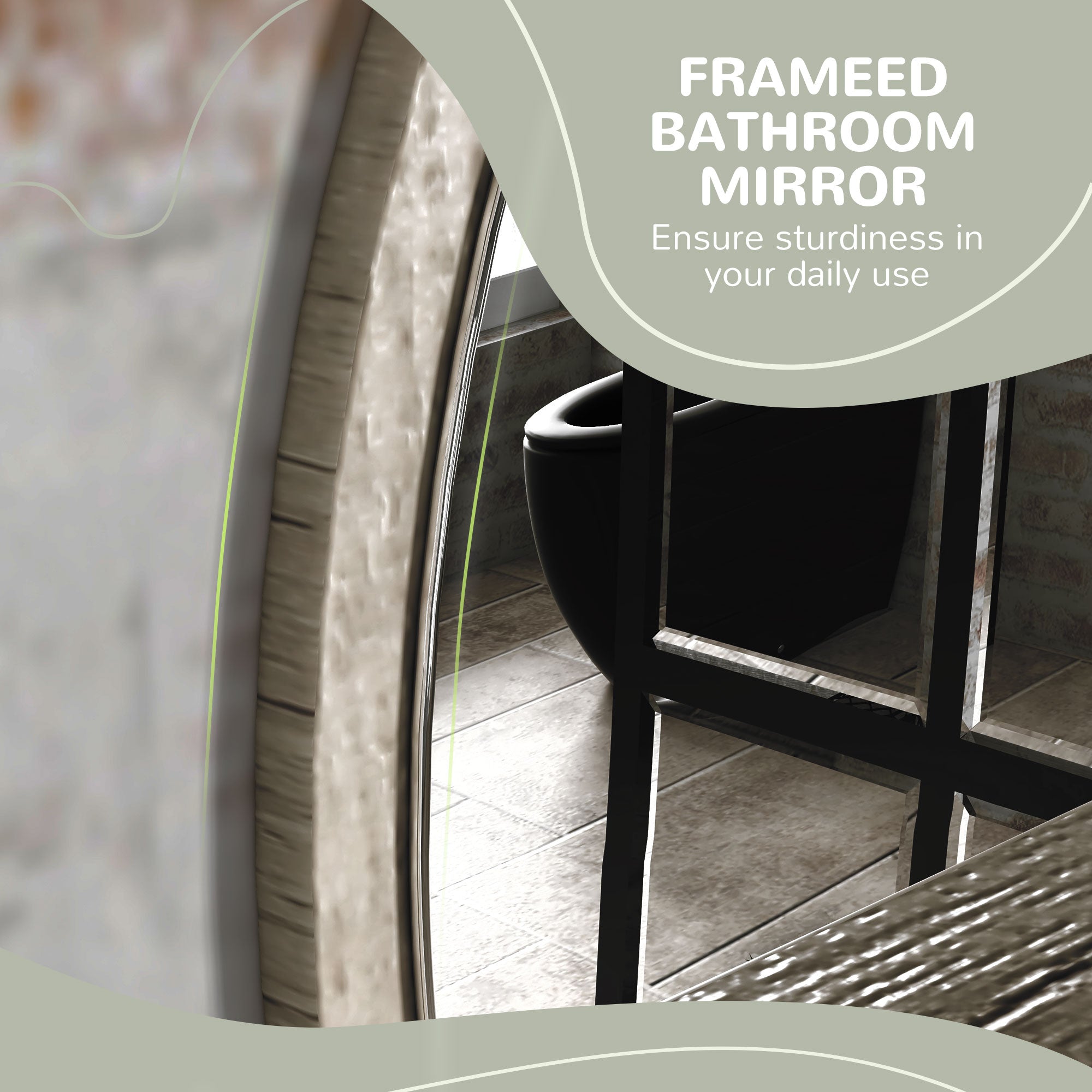 kleankin 45cm Round Home Mirror, with Shelf - Grey Wood-Effect - North Peak Garden Furniture