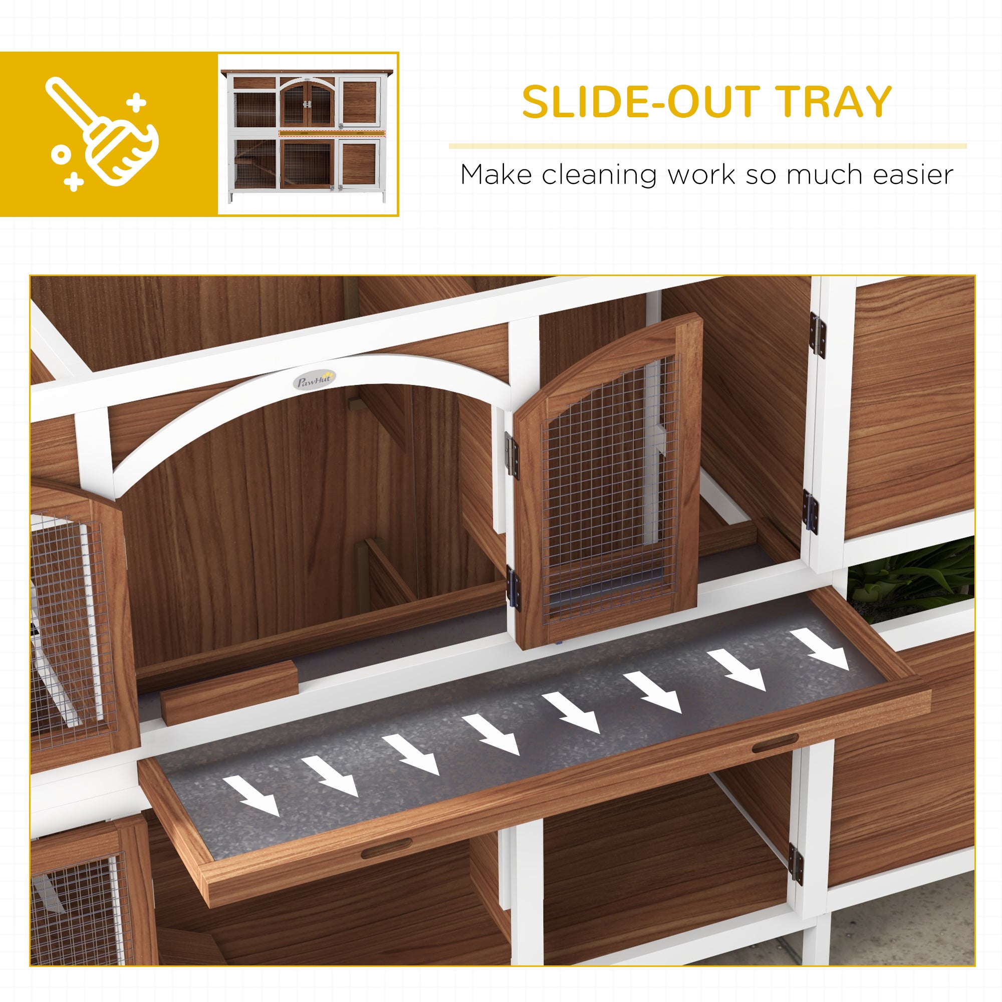 PawHut Two-Tier Wooden Pet Hutch with Openable Roof, Slide-Out Tray - North Peak Garden Furniture