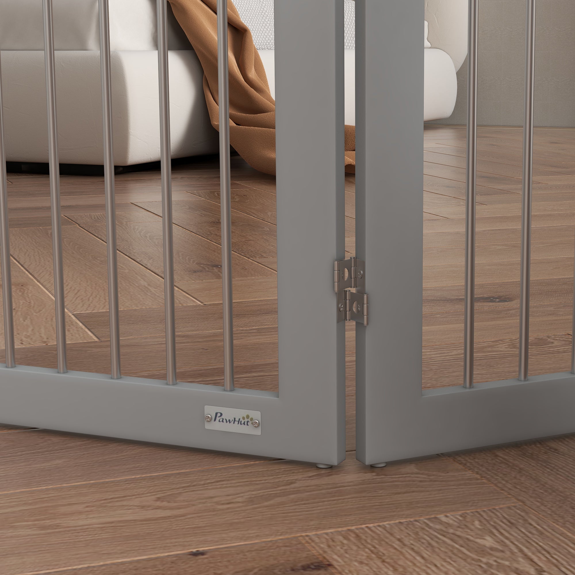 PawHut Foldable Dog Gate, Freestanding Pet Gate, with Two Support Feet, for Staircases, Hallways, Doorways - Grey - North Peak Garden Furniture