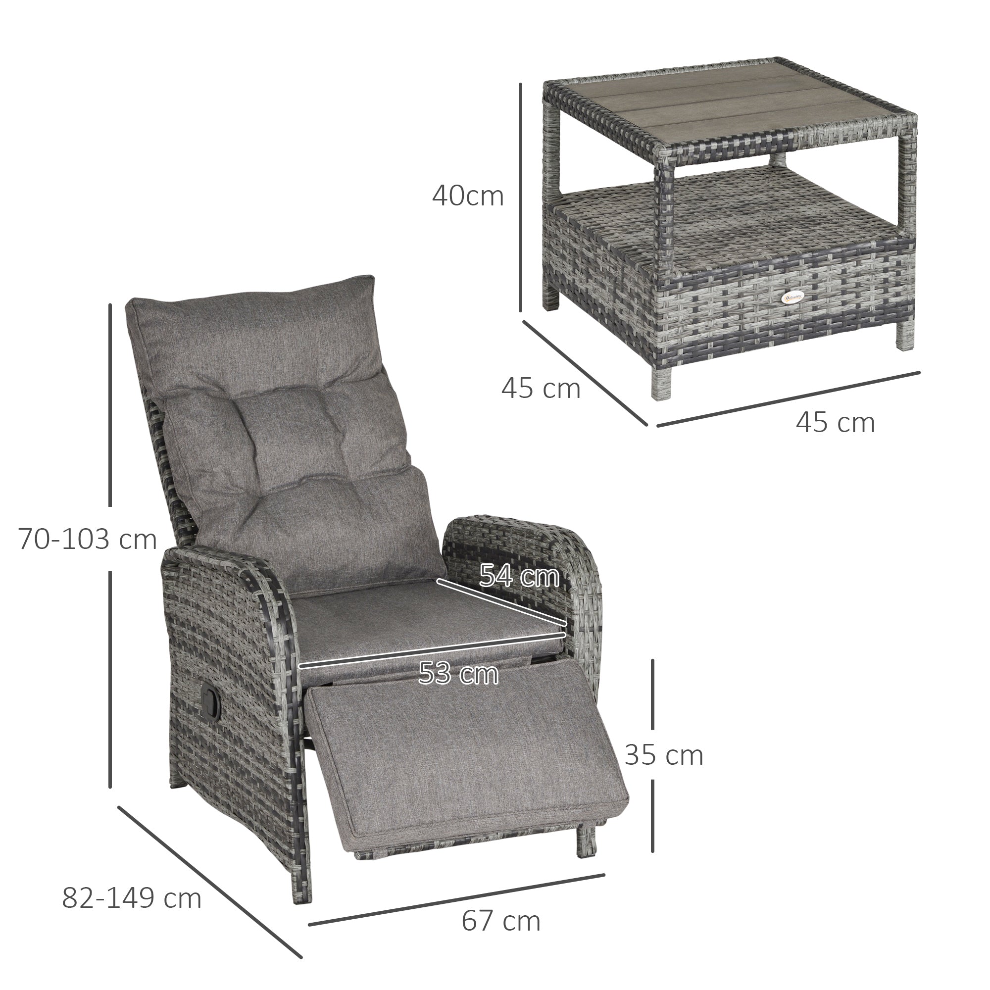 Outsunny 2 Seater Patio Rattan Wicker Chaise Lounge Sofa Set w/ Cushion for Patio Yard Porch - North Peak Garden Furniture