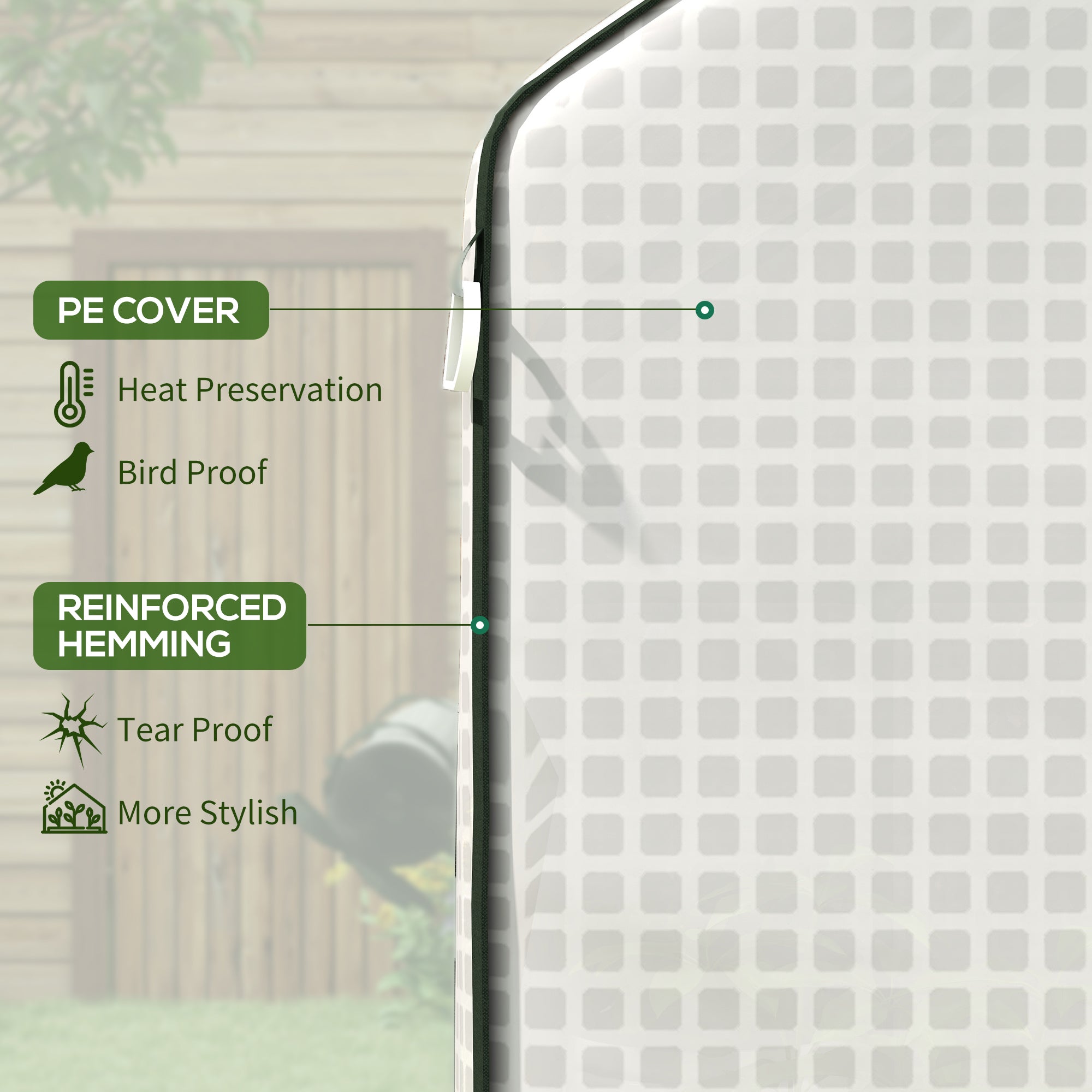 Outsunny Greenhouse Cover Replacement Walk-in PE Hot House Cover with Roll-up Door and Windows, 140 x 73 x 190cm, White - North Peak Garden Furniture