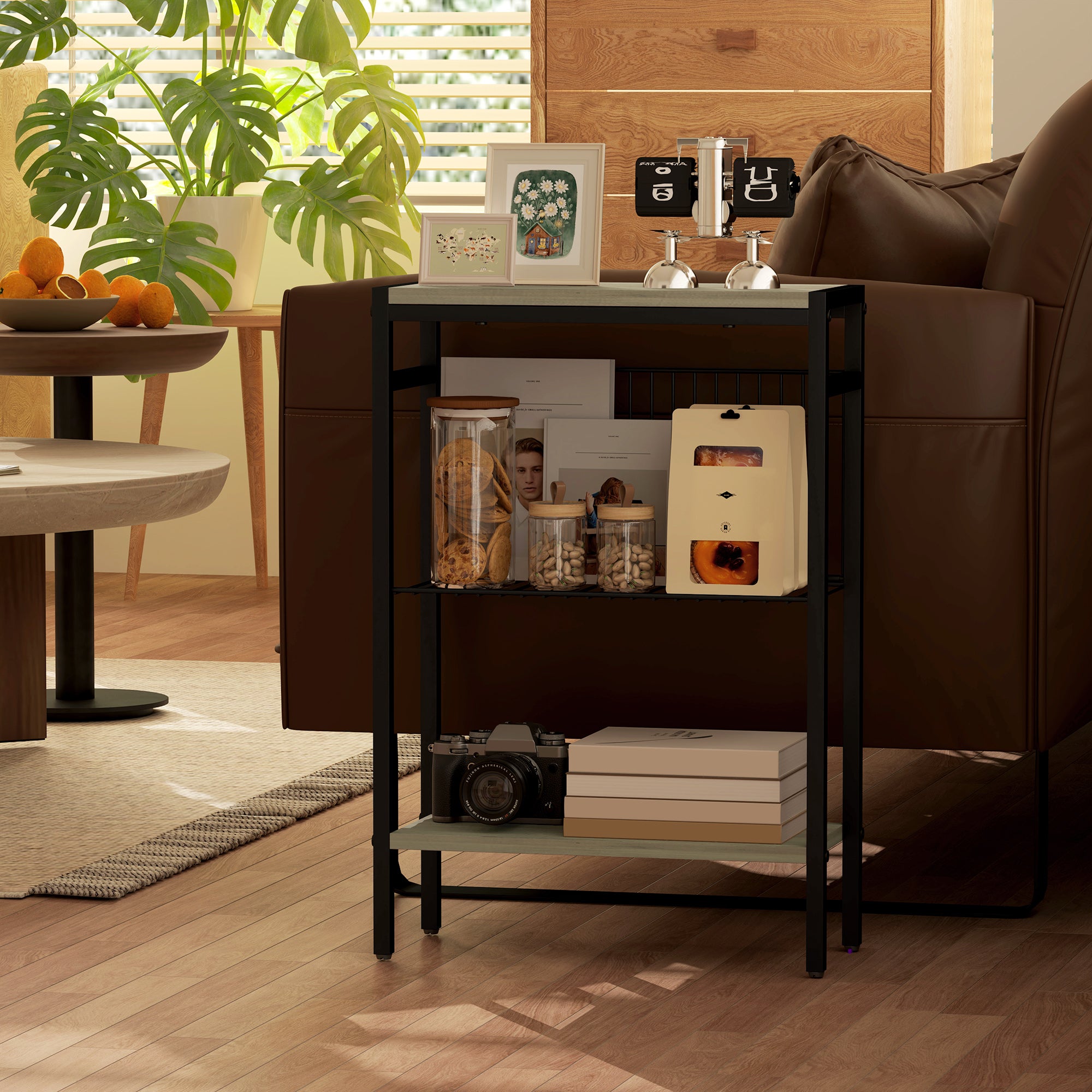HOMCOM Three Shelf Industrial Side Table, Grey - North Peak Garden Furniture