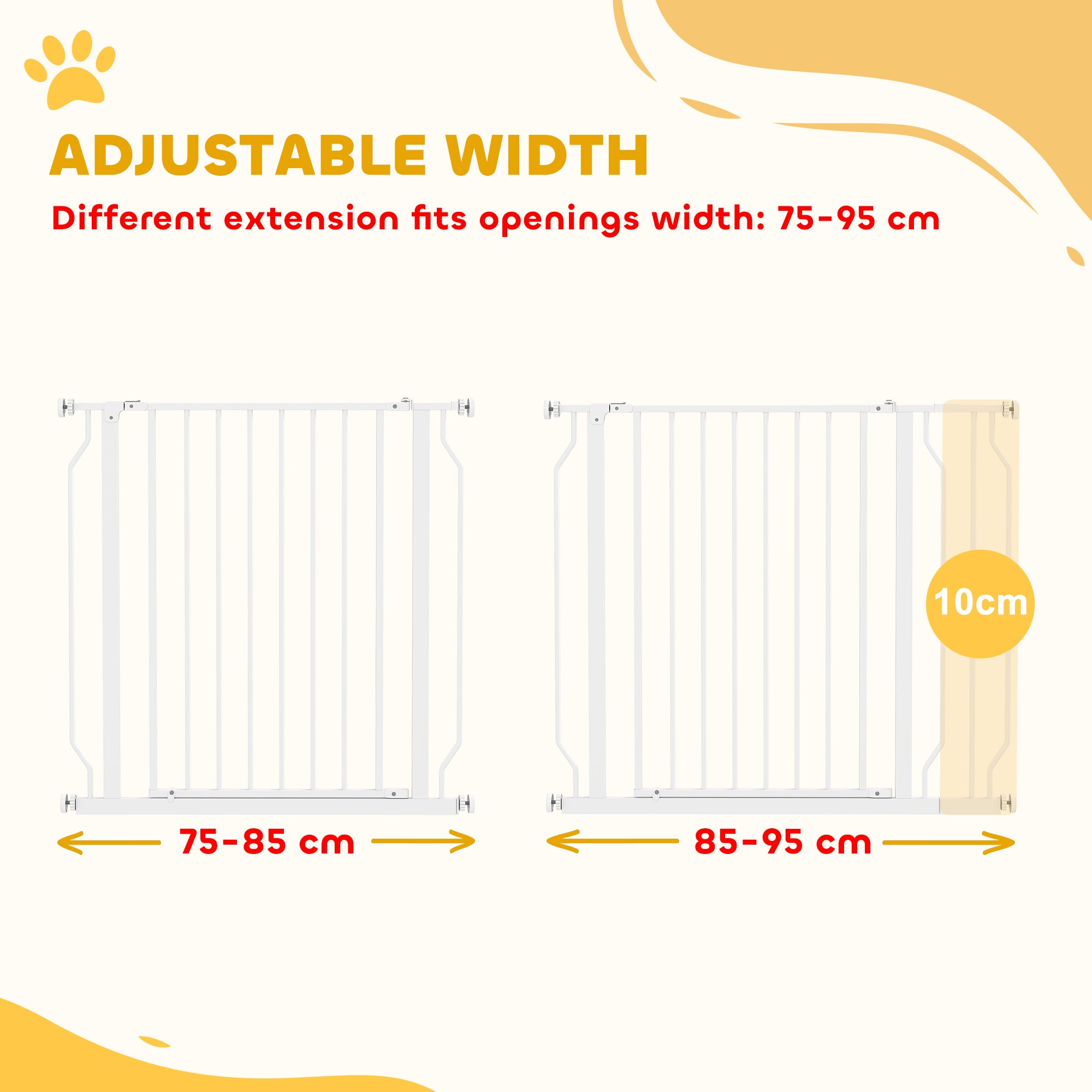PawHut Wide Dog Safety Gate, with Door Pressure, for Doorways, Hallways, Staircases - White - North Peak Garden Furniture