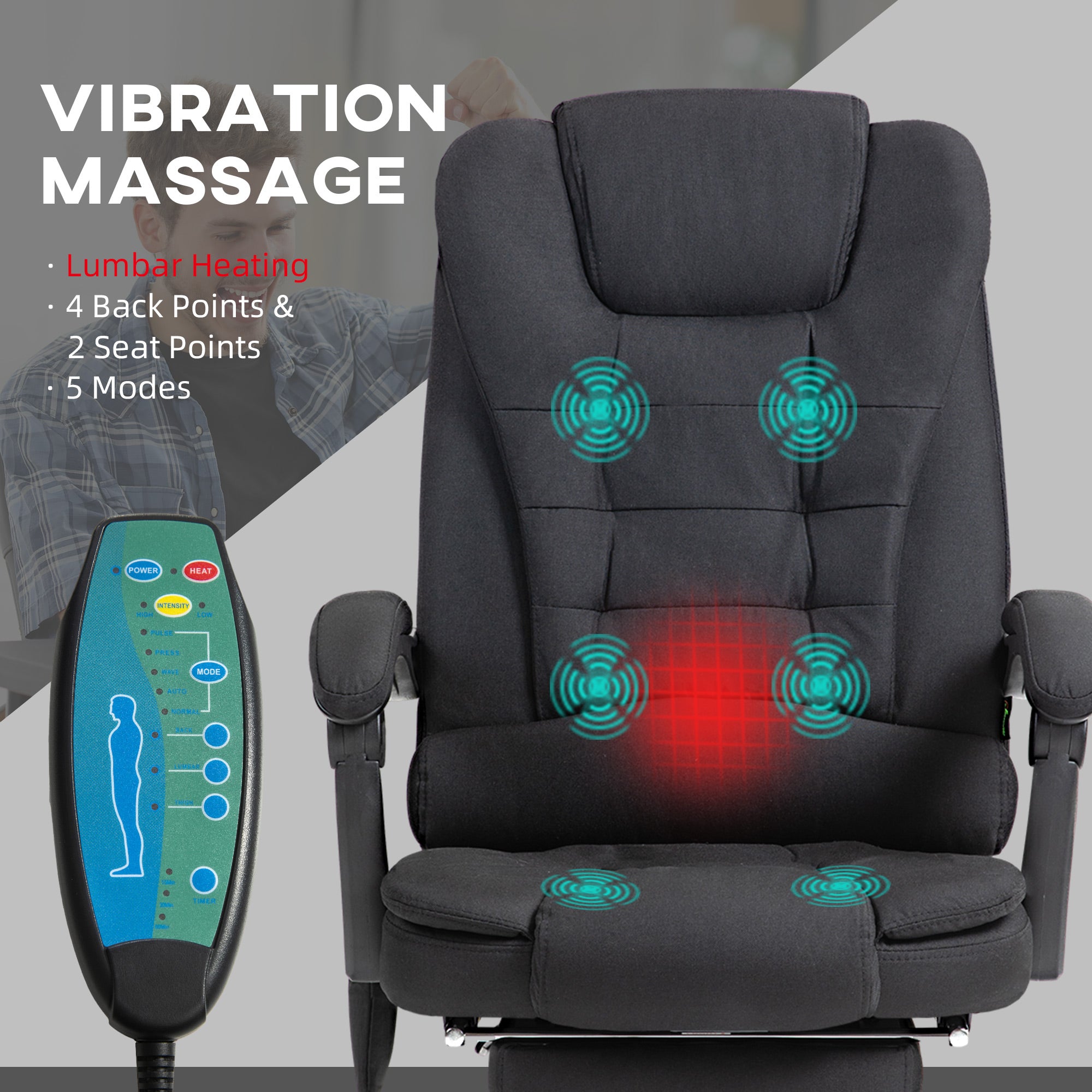 Vinsetto Six-Point Massage and Heated Office Chair - Black - North Peak Garden Furniture