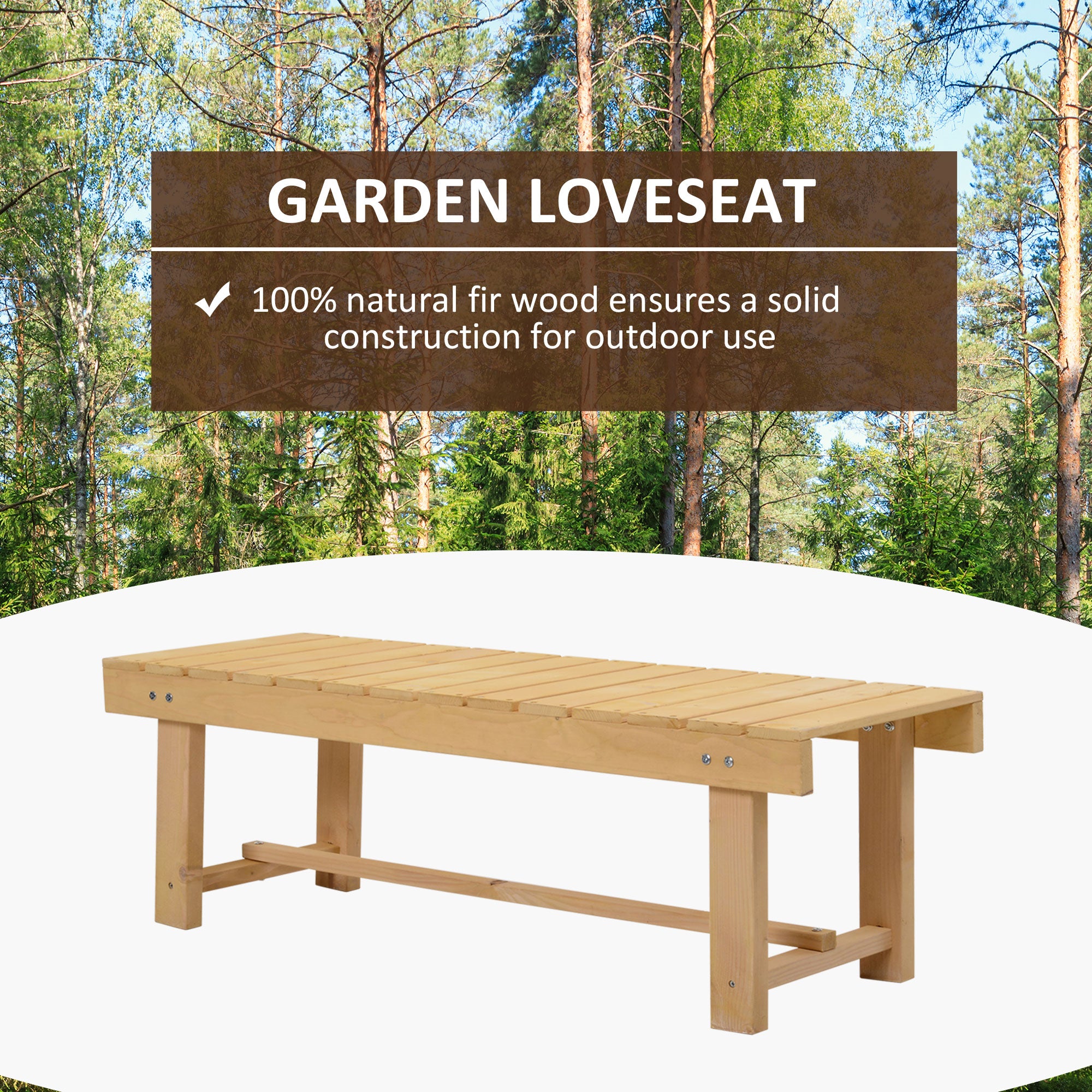Outsunny 5 Pieces 2-seater Outdoor Indoor Garden Wooden Bench Fir Patio Loveseat, 110L x 38W x 35Hcm, Natural - North Peak Garden Furniture