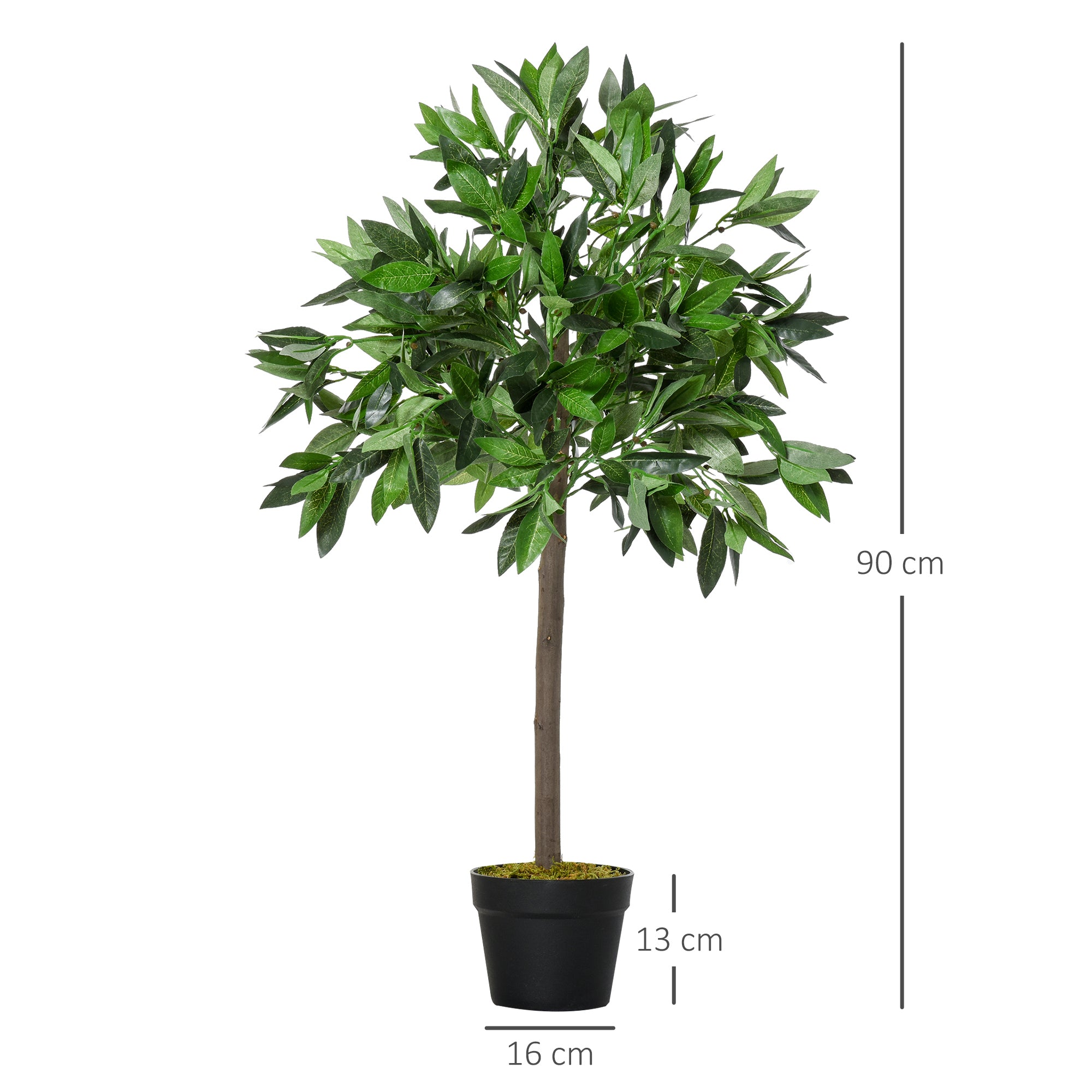 Outsunny Set of 2 Artificial Topiary Bay Laurel Ball Trees Decorative Plant with Nursery Pot for Indoor Outdoor Décor, 90cm