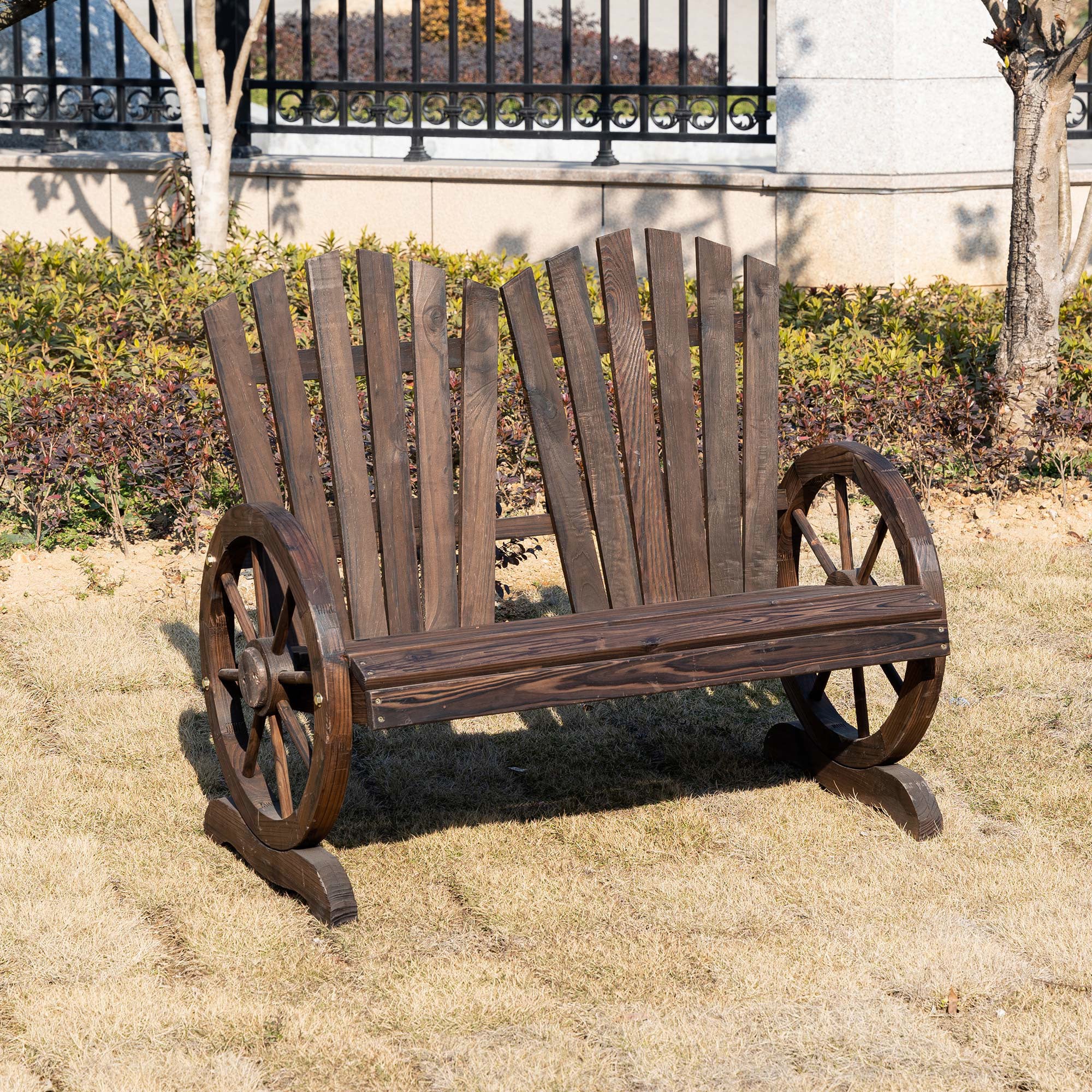 Outsunny Fir Logs Love Seats with Wheel-Shaped Armrests, Large Load-Bearing Chair, Natural Wood Grain