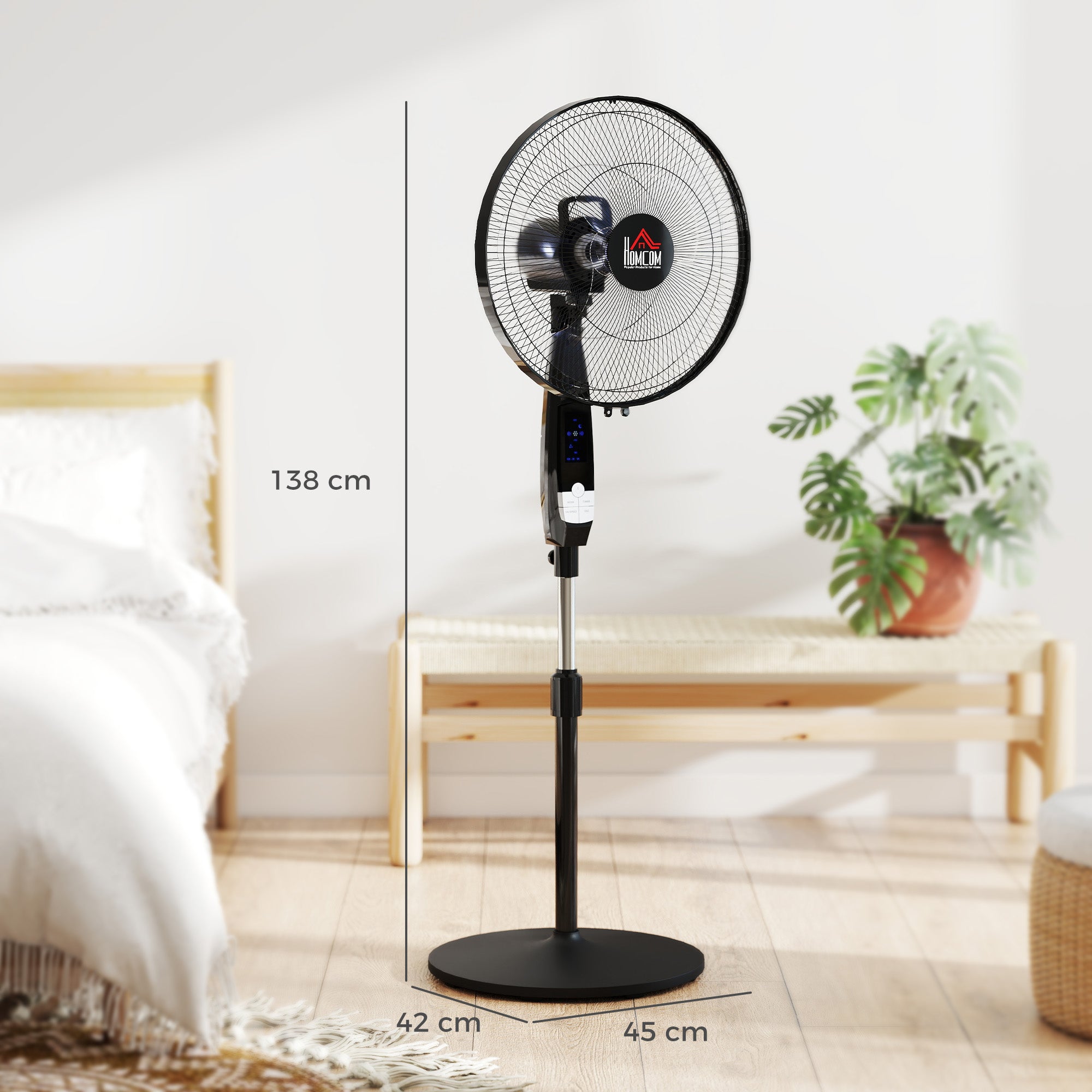 HOMCOM 16" Pedestal Standing Floor Fan, Oscillation Cooling Fan with Remote Control, Black