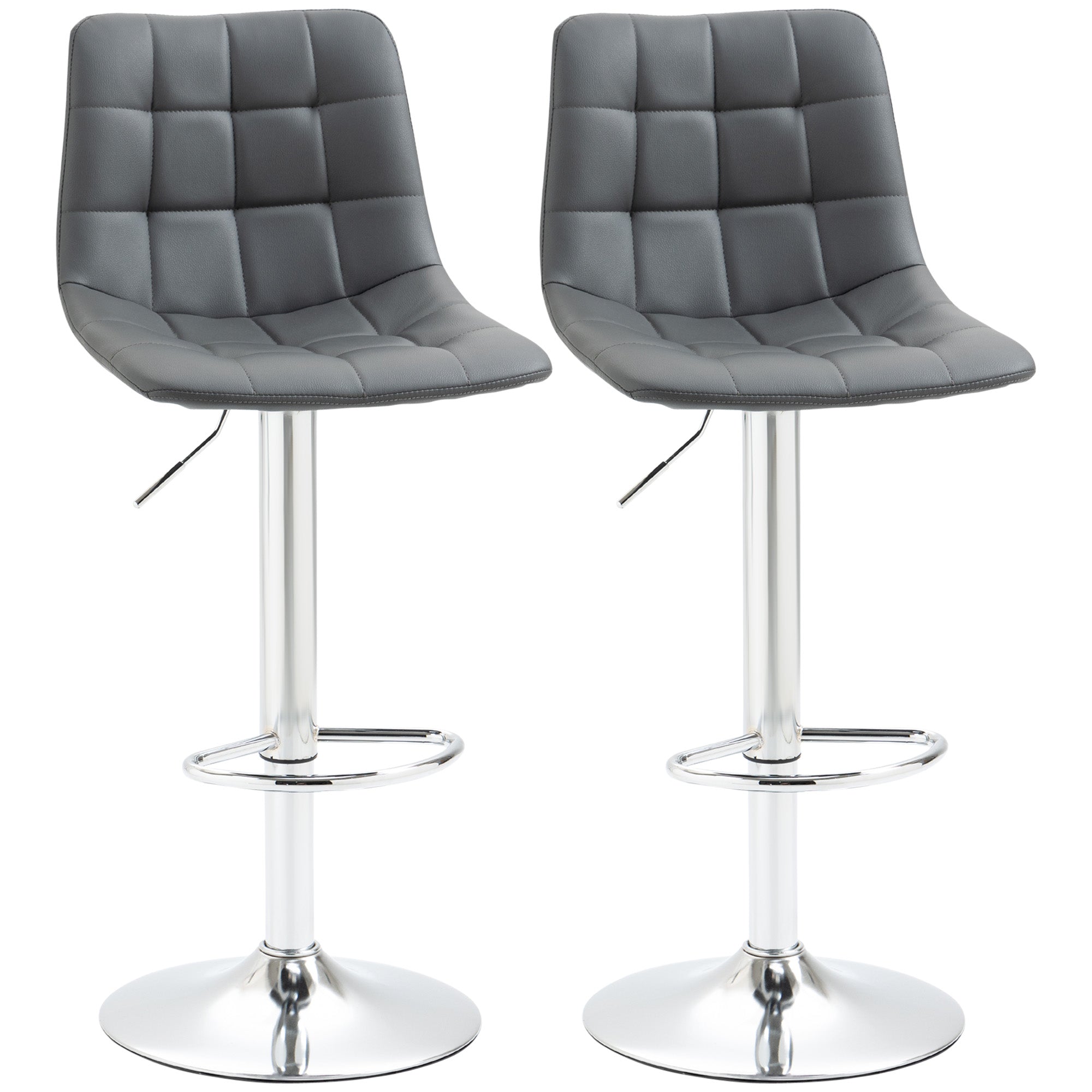 HOMCOM Adjustable Bar Stools Set of 2, Swivel PU Leather Upholstered Barstools with Tufted Seat and Back, Breakfast Bar Chairs for Kitchen Counter, Grey - North Peak Garden Furniture