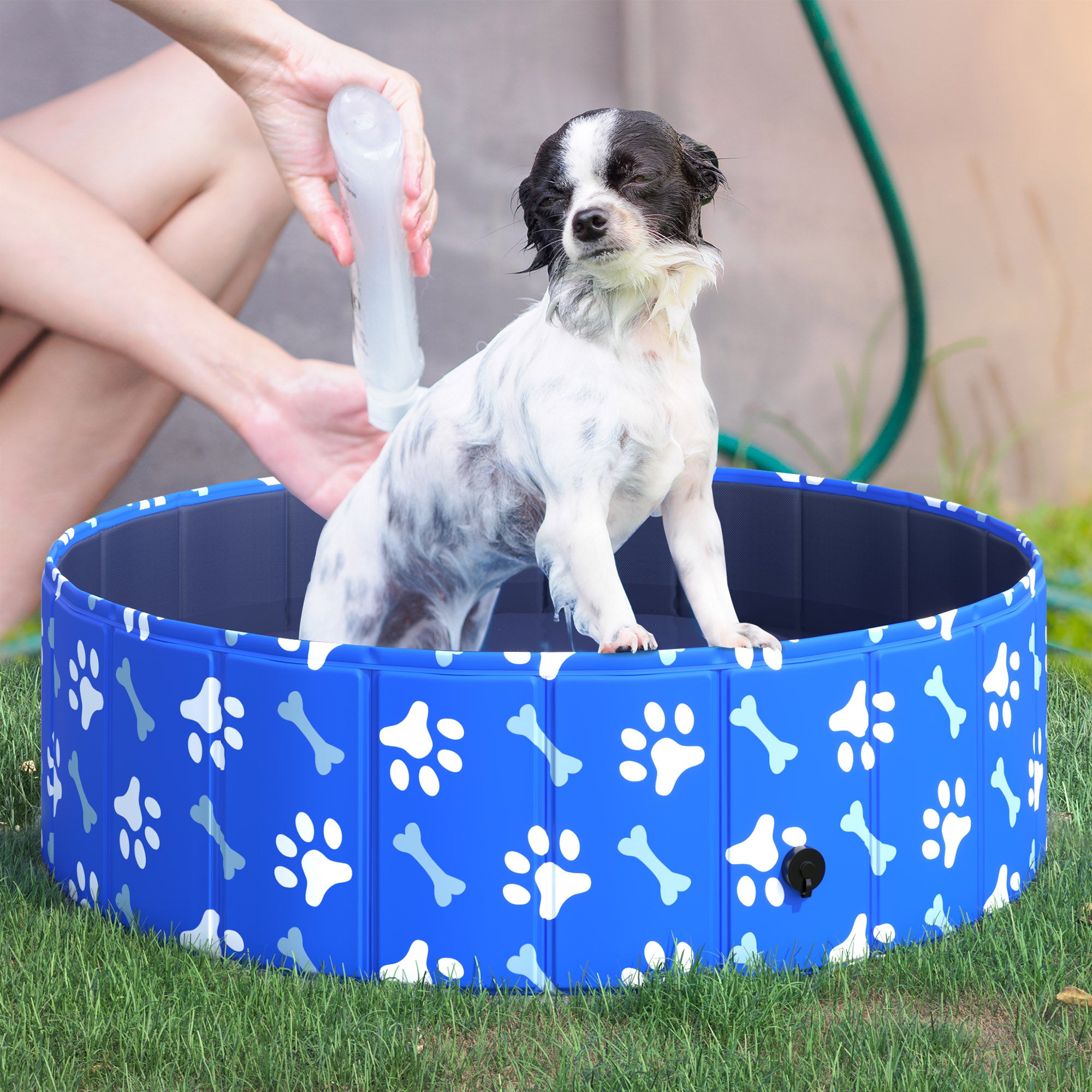 PawHut Foldable Dog Paddling Pool Pet Cat Swimming Pool Indoor/Outdoor Collapsible Bathing Tub Shower Tub Puppy Φ100 × 30H cm M Sized