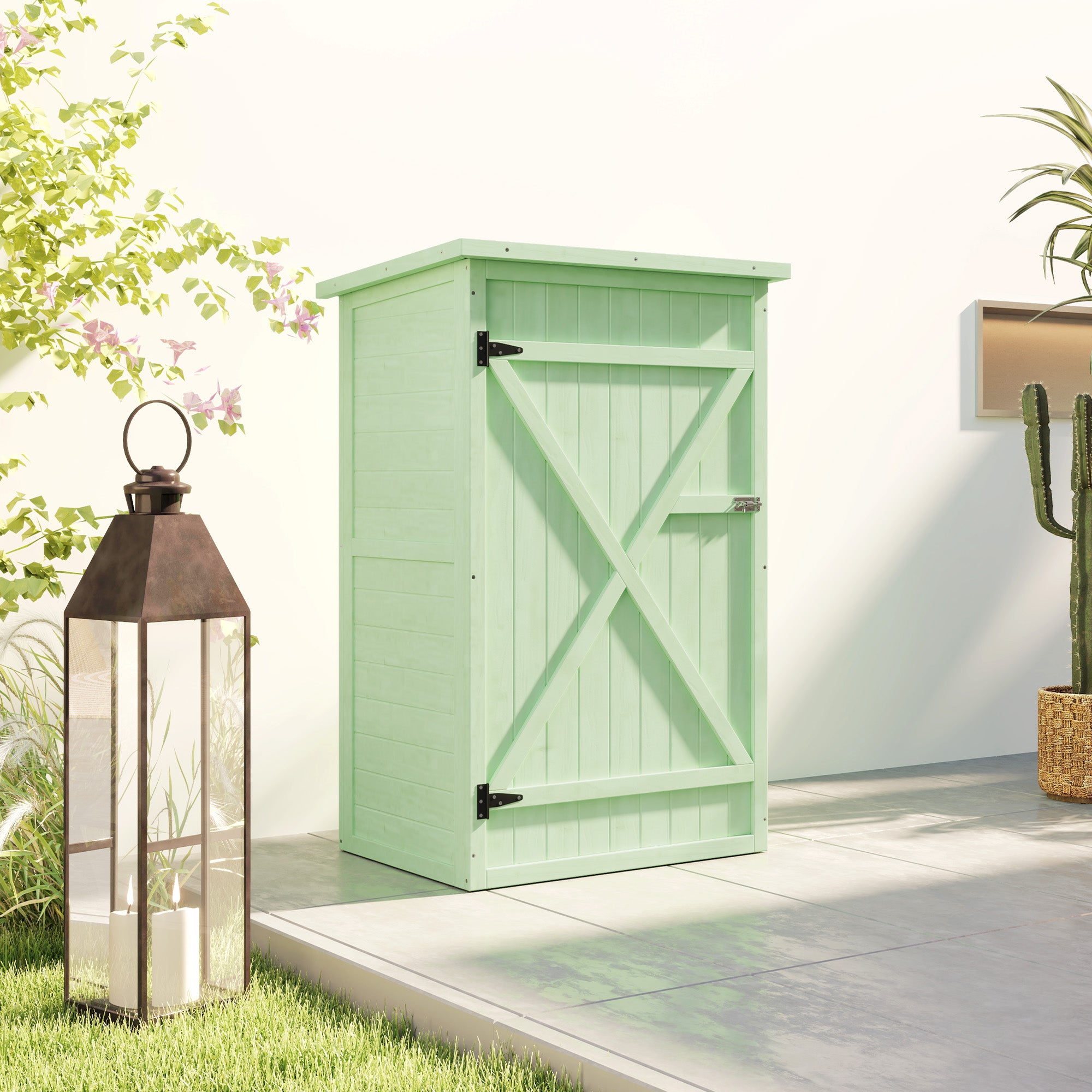 Outsunny Wooden Small Shed, Garden Storage Shed with Shelves and Bolt Latch, 75L x 56W x115H cm, Green - North Peak Garden Furniture