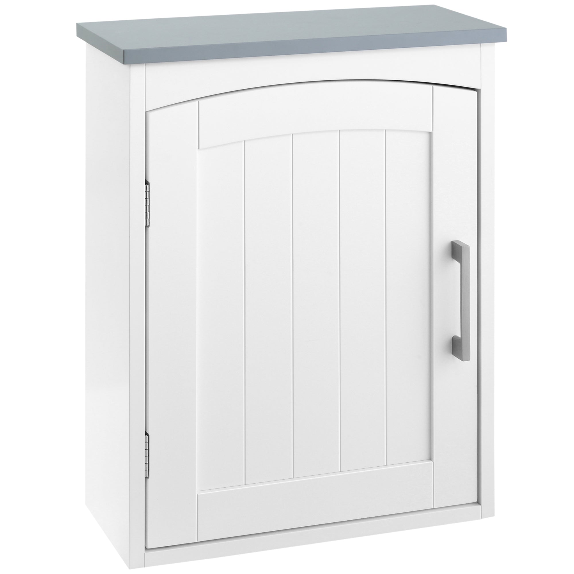 kleankin Bathroom Cabinet Wall Mounted, Modern Bathroom Wall Cabinet with Arched Door and Adjustable Shelf, Bathroom Storage Cabinet, Light Grey and White - North Peak Garden Furniture