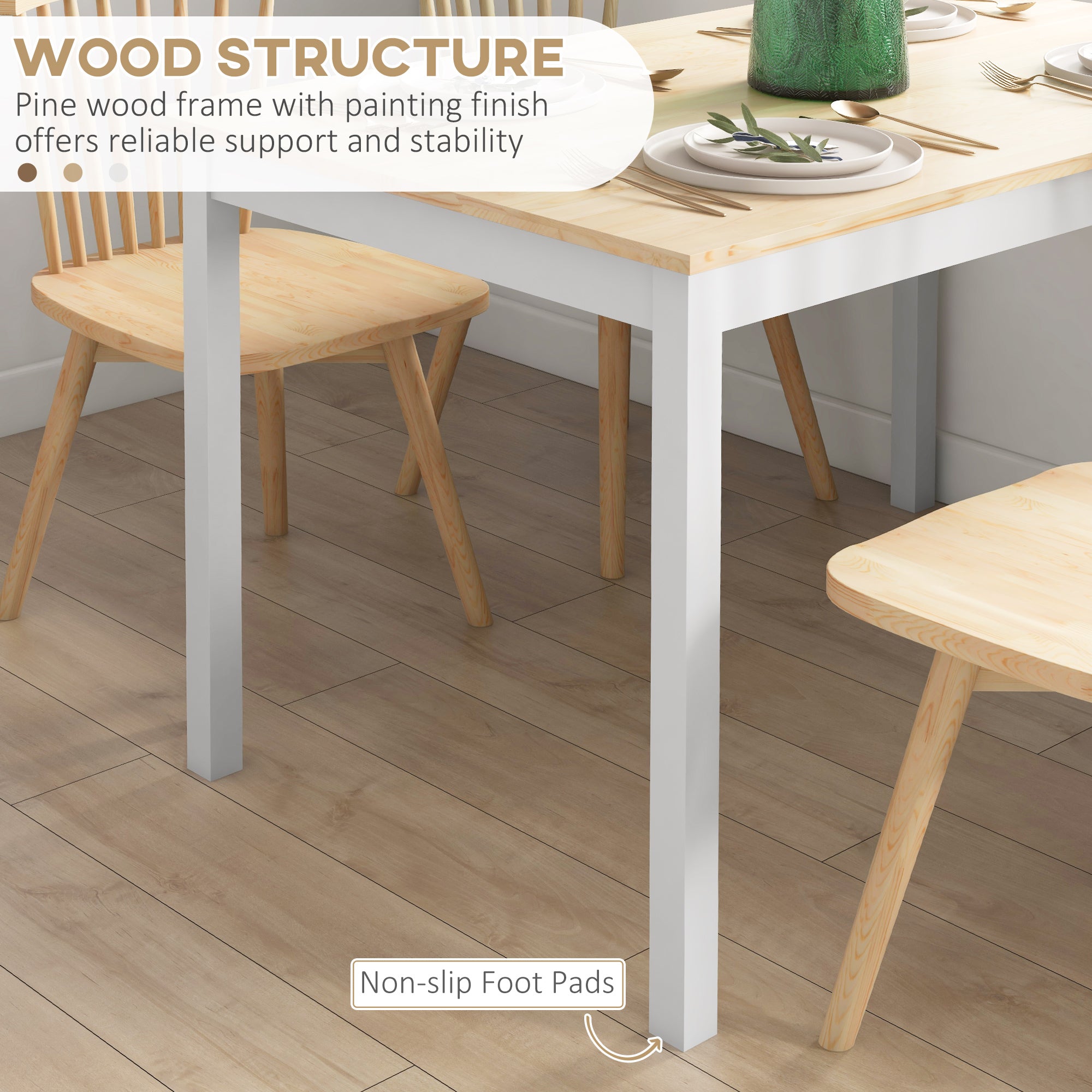 HOMCOM Four-Seater Farmhouse-Style Wooden Table - North Peak Garden Furniture