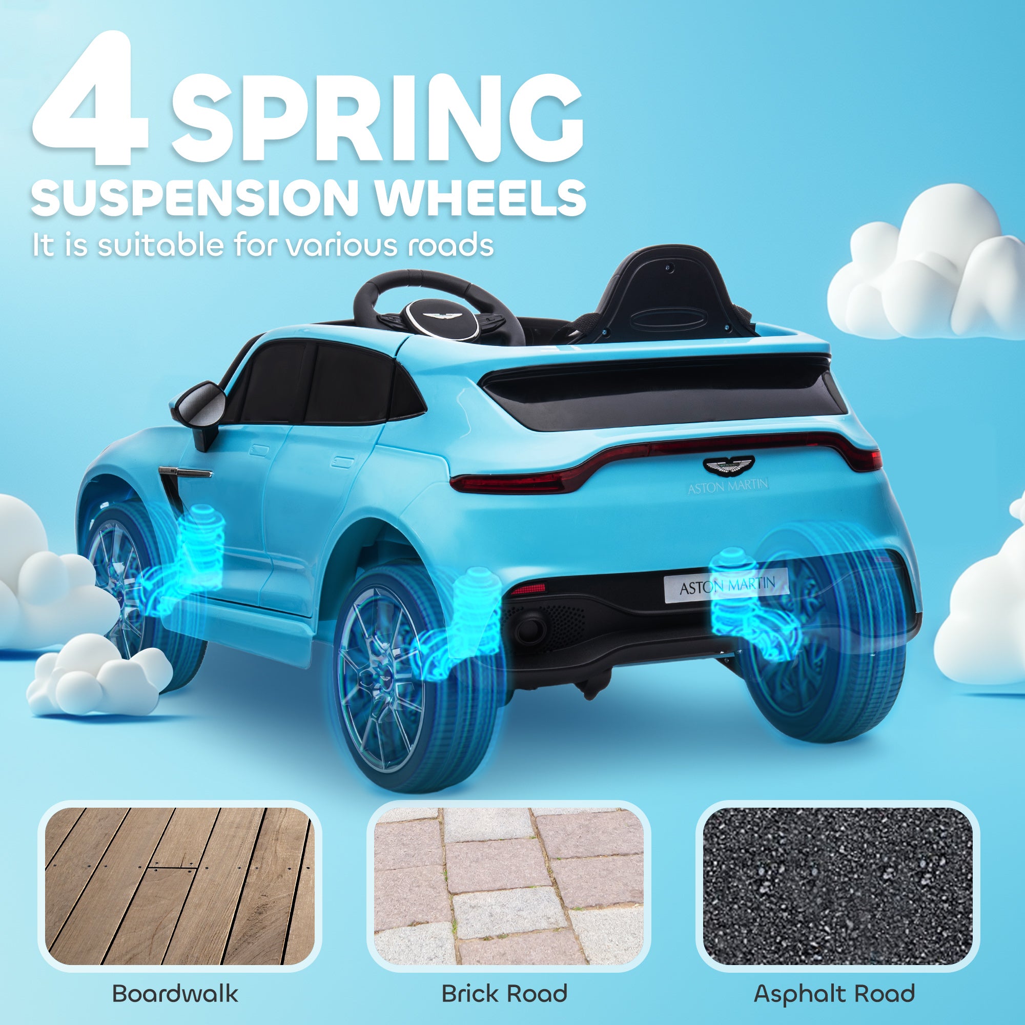 AIYAPLAY Aston Martin DBX Licensed Battery Powered Kids Electric Car, 12V Kids Ride on Car w/ Lights, Music Horn, Blue - North Peak Garden Furniture