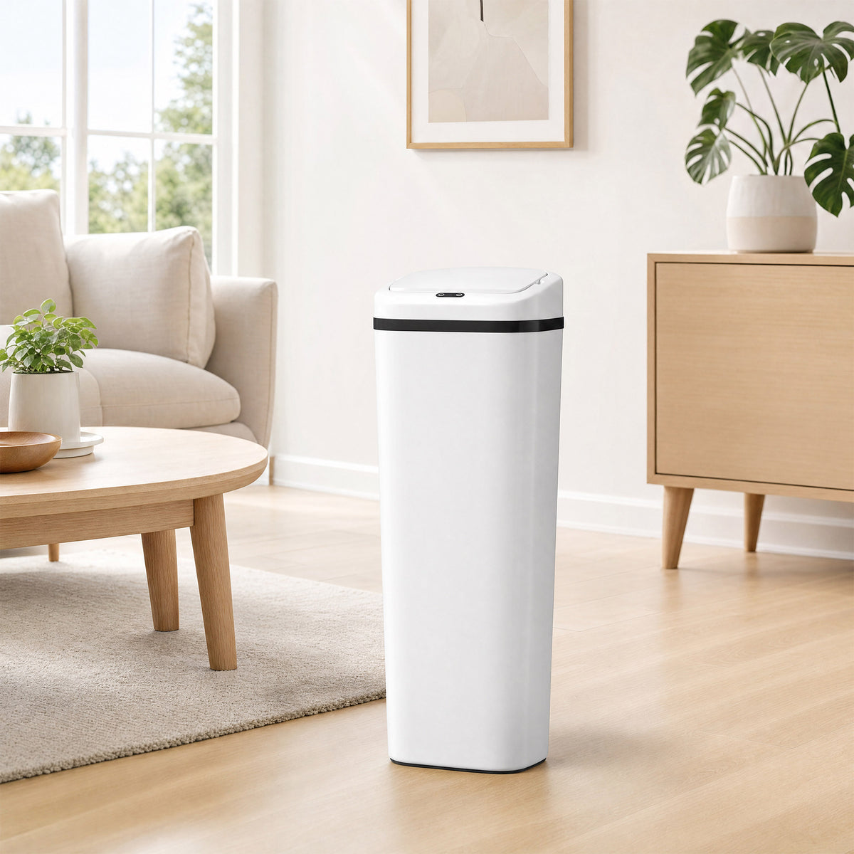 HOMCOM 50L Stainless Steel Sensor Bin - White