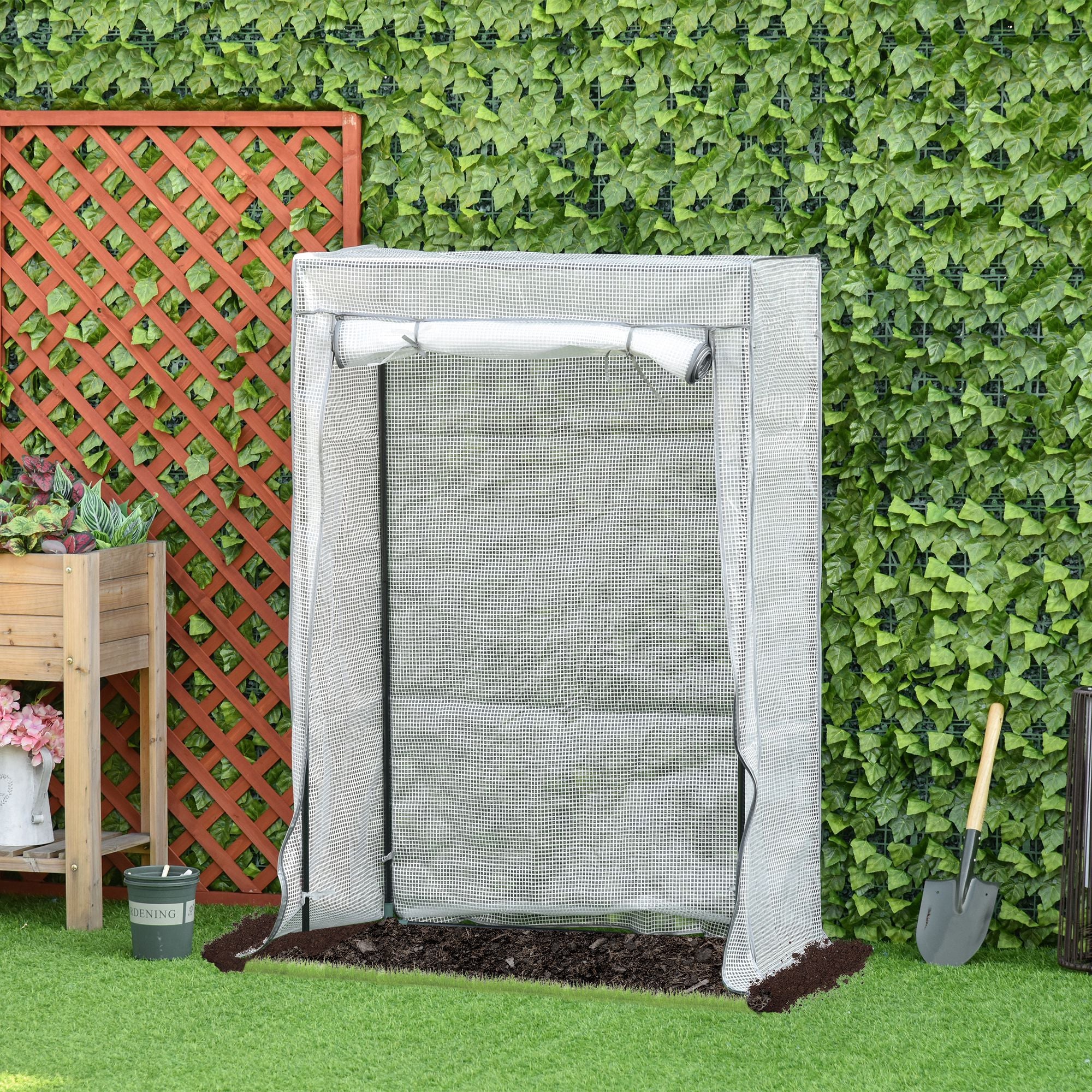 Outsunny 100 x 50 x 150cm Tomato Greenhouse with Roll-up Door, Mini Greenhouse with PE Cover, Outdoor Grow House Small Green House for Yard, Balcony, Garden, White - North Peak Garden Furniture