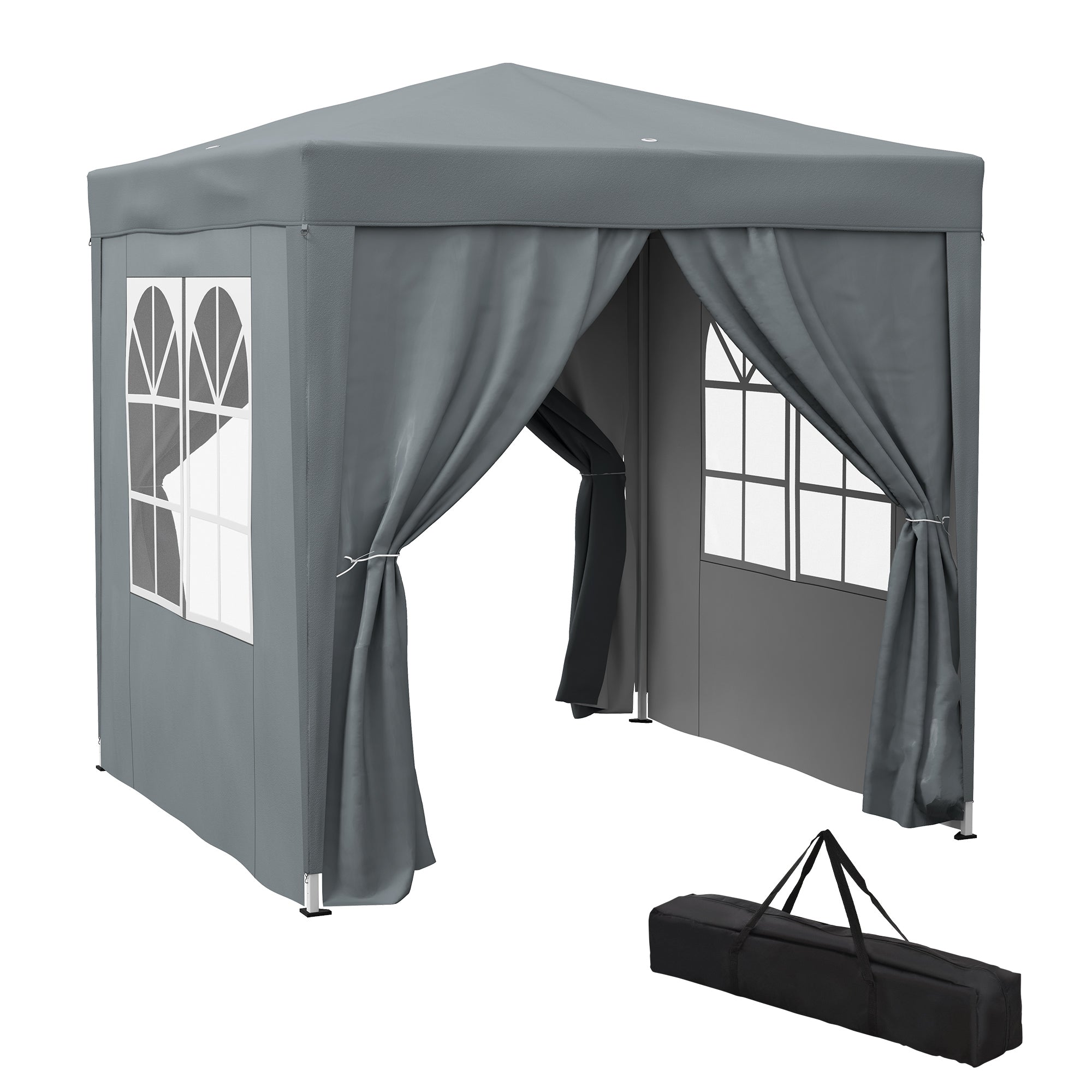 Outsunny Garden Pop Up Gazebo Marquee Party Tent Canopy with free Carrying Case, Removable 2 Walls, 2 Windows, 2m x 2m, Grey - North Peak Garden Furniture