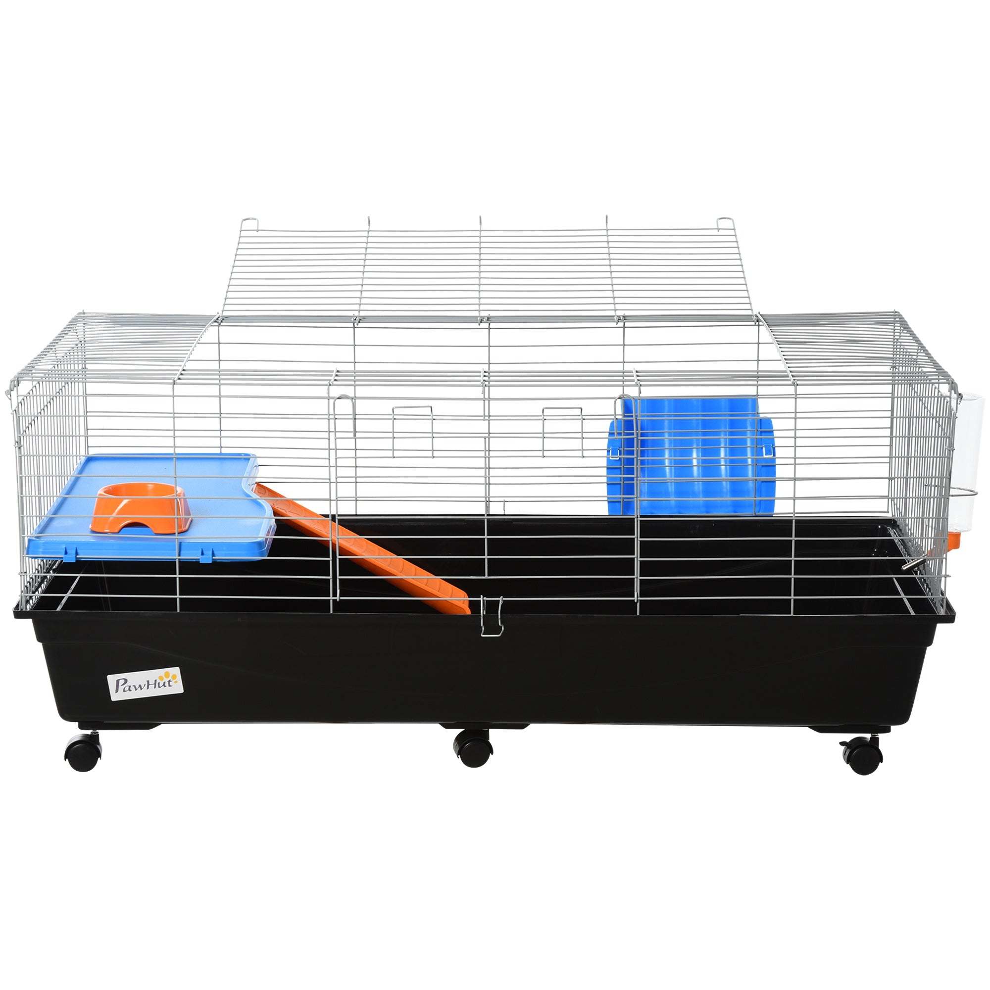 PawHut Steel Medium 2-Tier Small Guinea Pigs Hutches w/ Accessories Blue/Orange