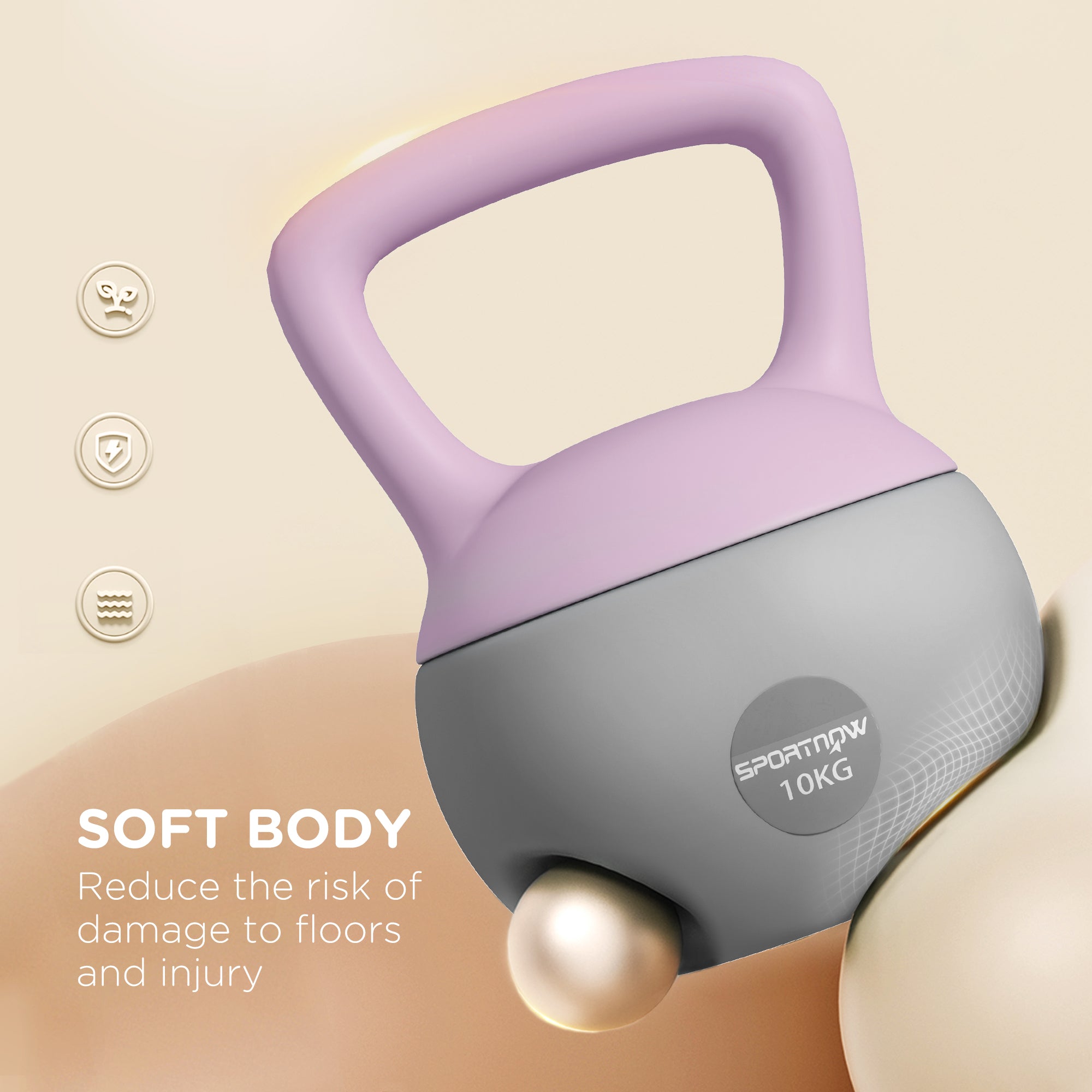 SPORTNOW Soft Kettlebell, 10kg Kettle Bell with Non-Slip Handle for Home Gym Weight Lifting and Strength Training, Purple and Grey