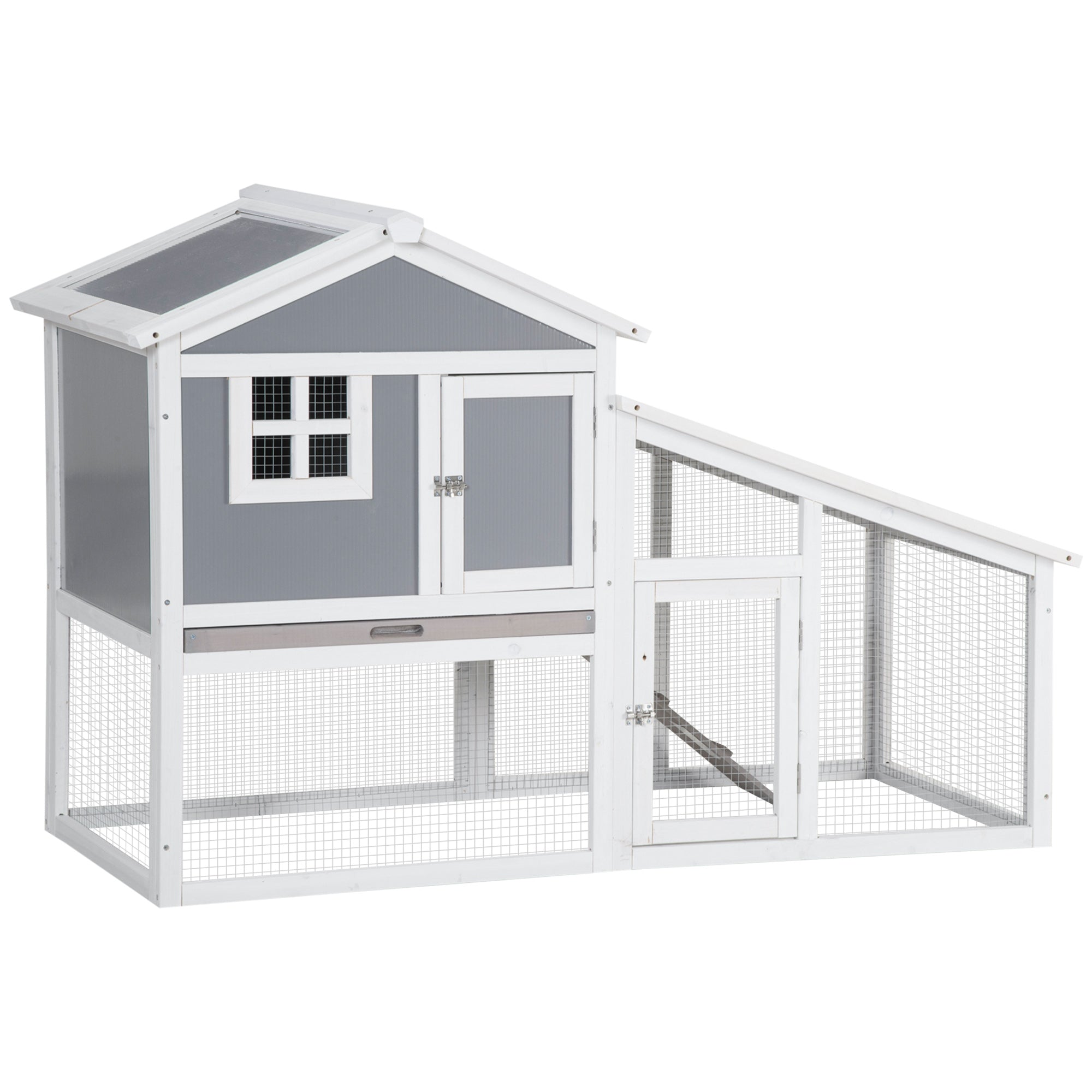 PawHut Two-Tier Rabbit Hutch, with Sunlight Panel Roof, Slide-Out Tray - Grey - North Peak Garden Furniture