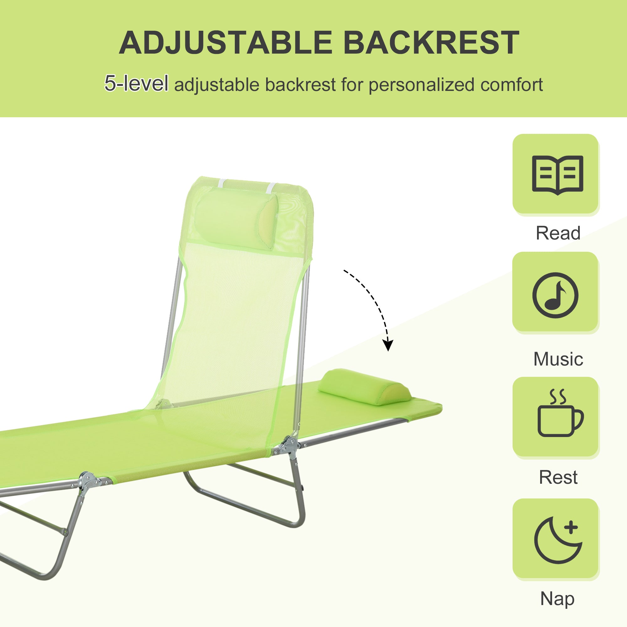 Outsunny Single Folding Sun Lounger - Green - North Peak Garden Furniture