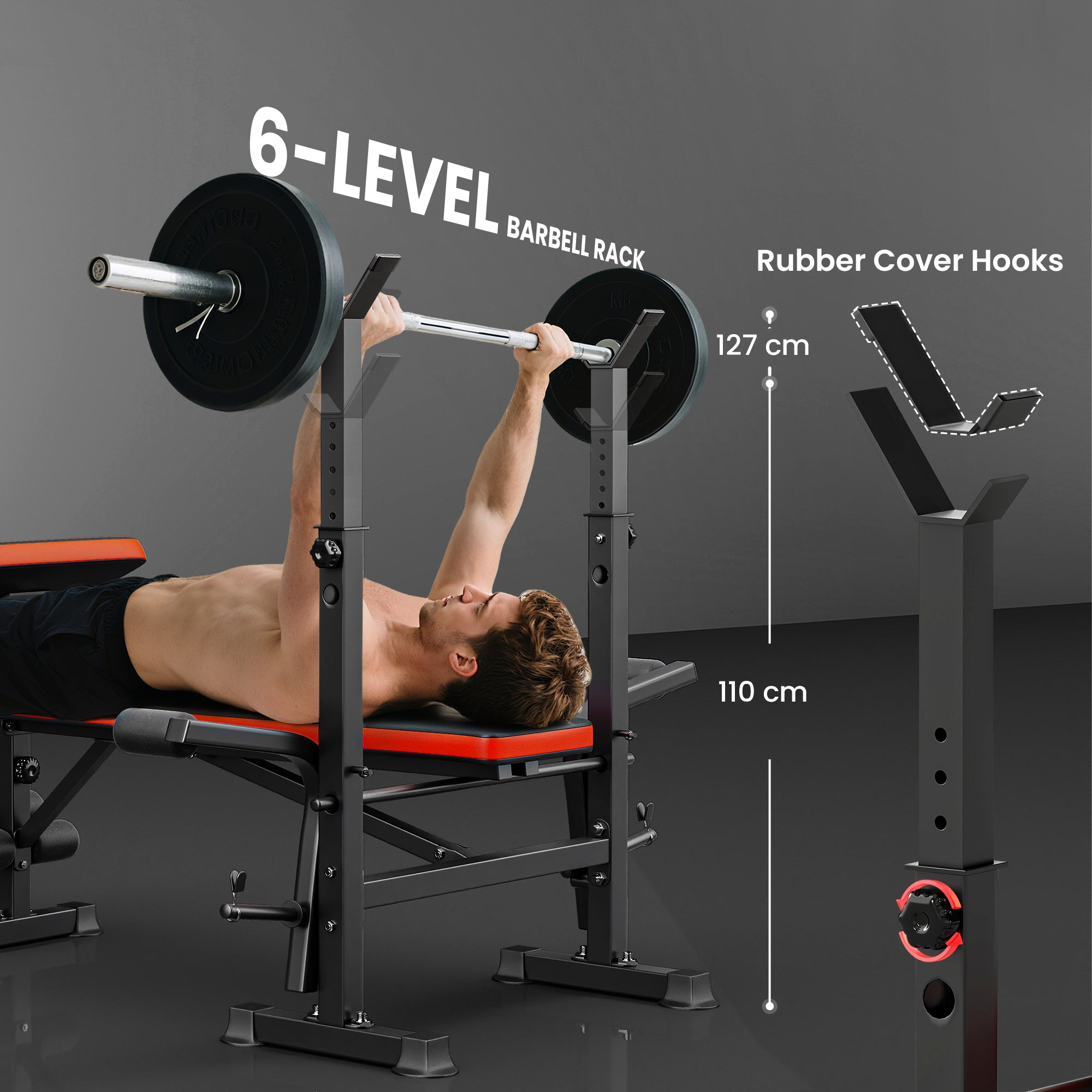 HOMCOM Adjustable Weight Bench with Leg Developer Barbell Rack for Weight Lifting and Strength Training Multifunctional Workout Station for Home Gym Fitness