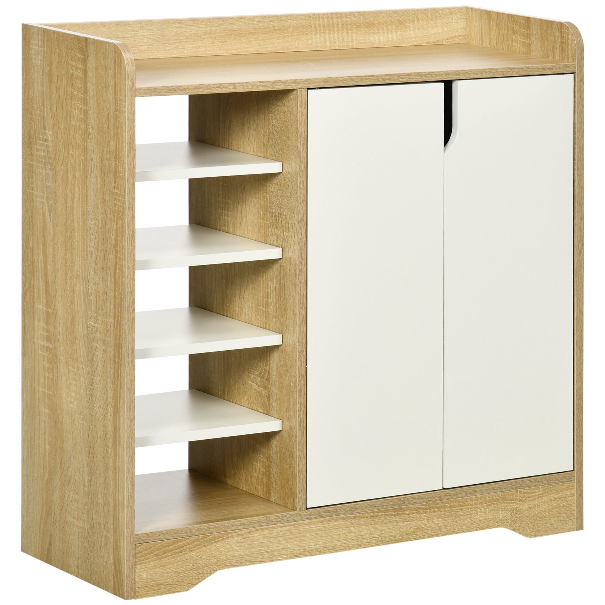 HOMCOM Shoe Storage with Double Doors and Open Shelves 13 Pair Shoe Storage Organizer for Entryway Hallway Natural and White - North Peak Garden Furniture