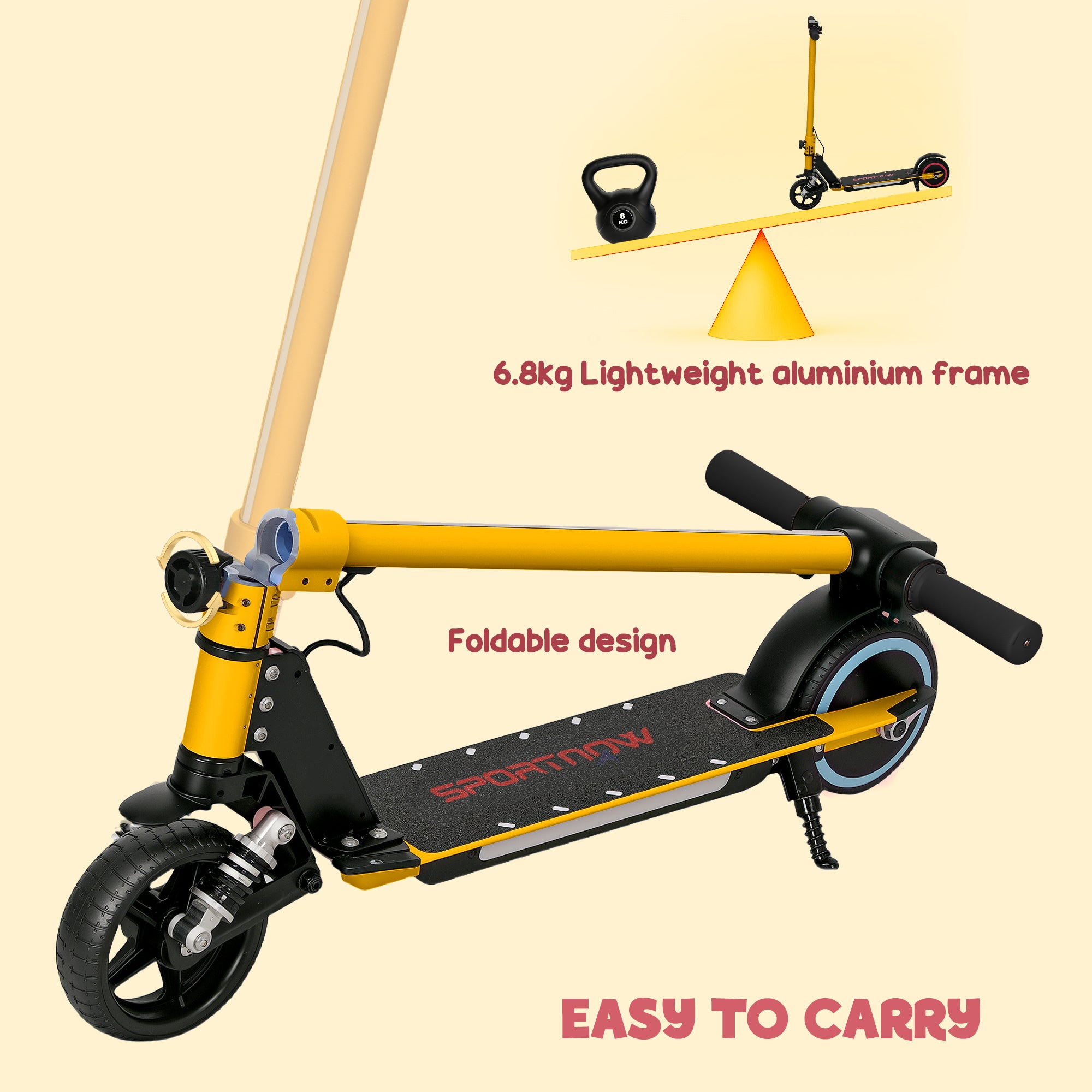 SPORTNOW Folding Electric Scooter for Kids Age 6-14 with Dual Brakes, Front Suspension, LED Colourful Lights and Display, 6.8kg Lightweight Aluminium E Scooter, Up to 14 KM/H & 6 KM, Gold Tone - North Peak Garden Furniture