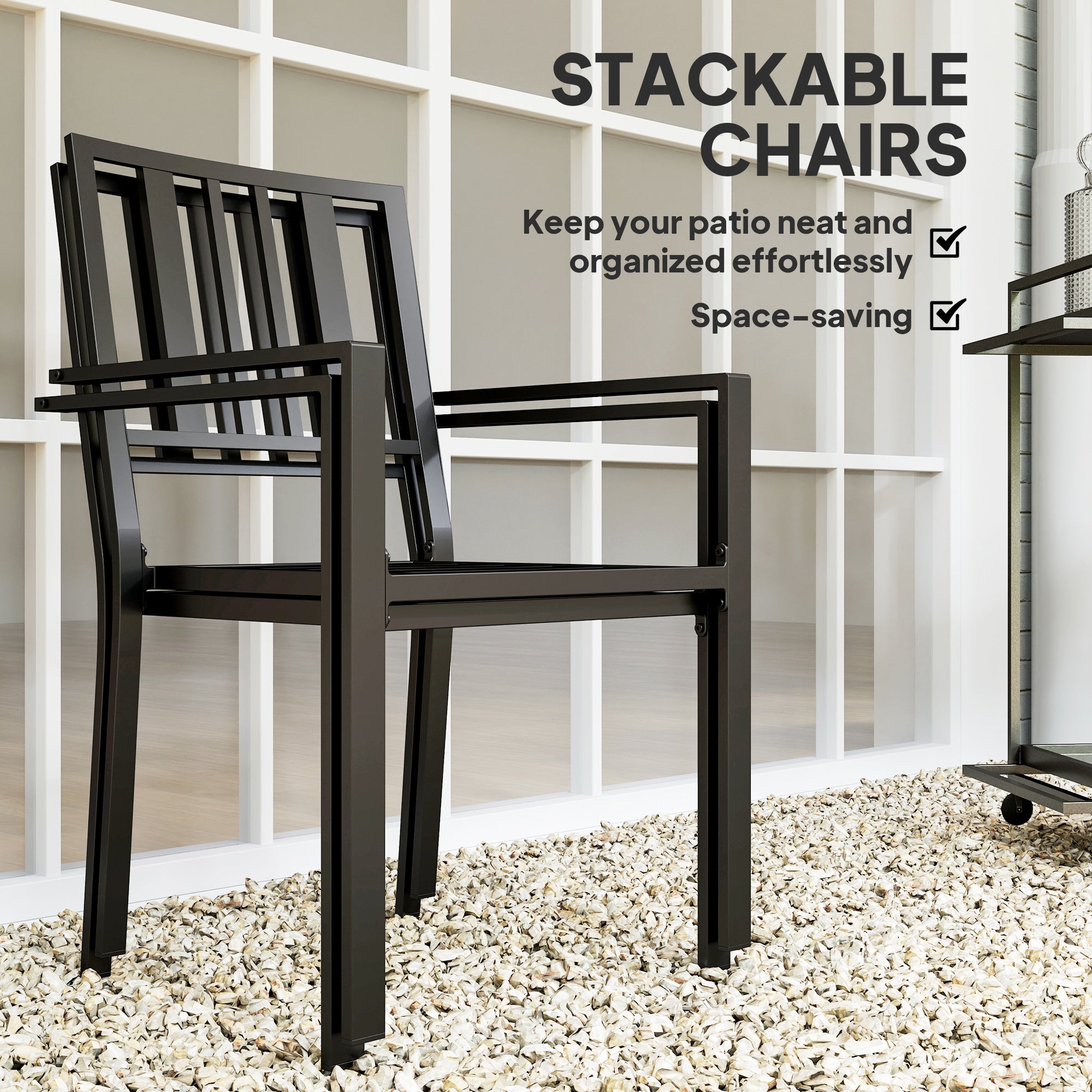 Outsunny Set of Two Minimal Metal Garden Chairs - Black - North Peak Garden Furniture