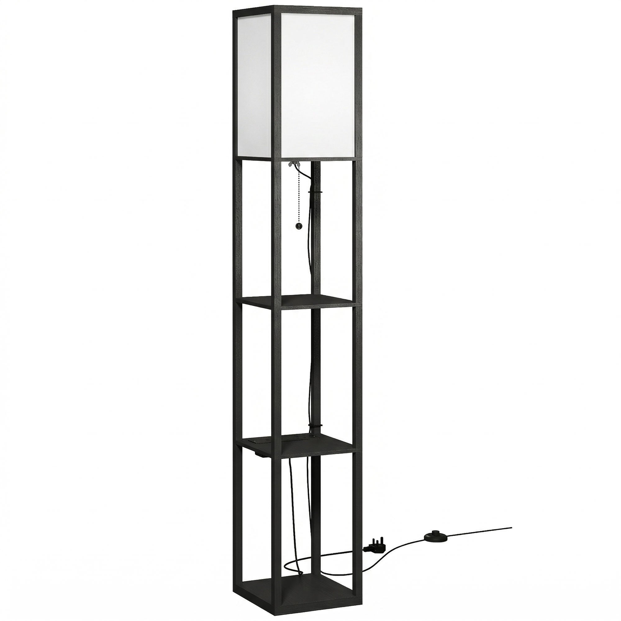 HOMCOM Floor Lamp with Shelves, 3 Layer Column Modern Standing Lamp for Living Room, Bedroom, Office, Black