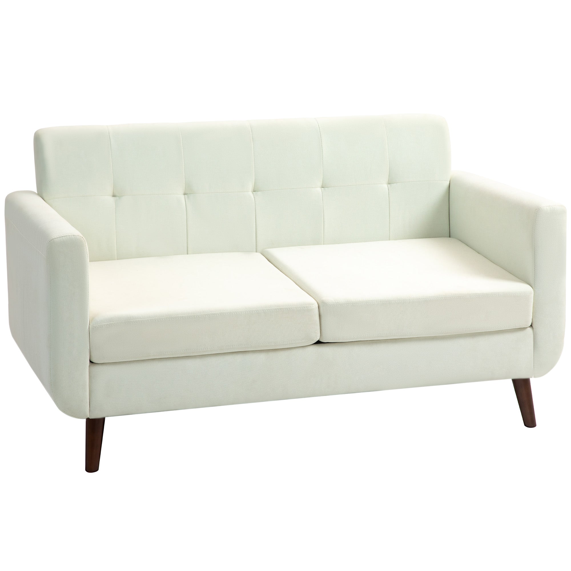 HOMCOM 2 Seater Sofa, Modern Tufted Fabric Couch, Upholstered Loveseat with Wood Legs for Small Space, Living Room, Bedroom, Office, Cream White - North Peak Garden Furniture