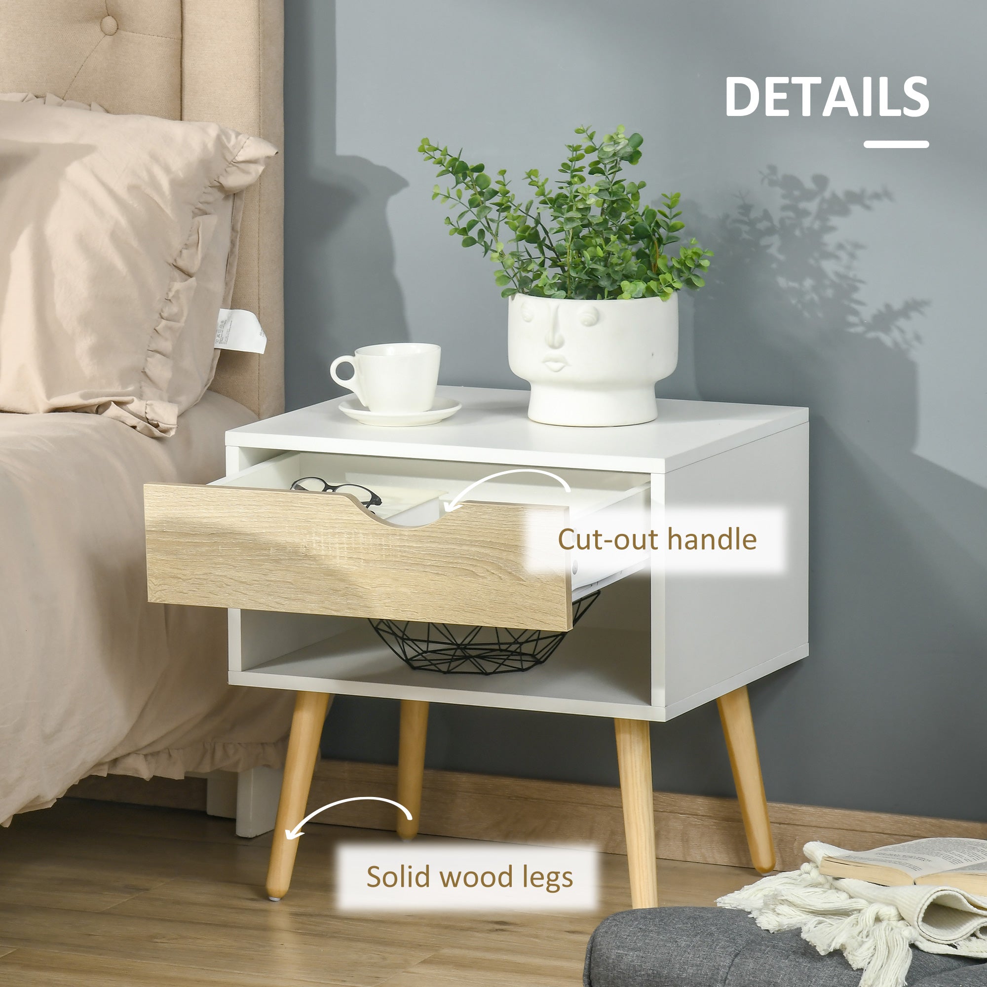 HOMCOM Set of 2 Bedside Table with Drawer and Shelf - North Peak Garden Furniture
