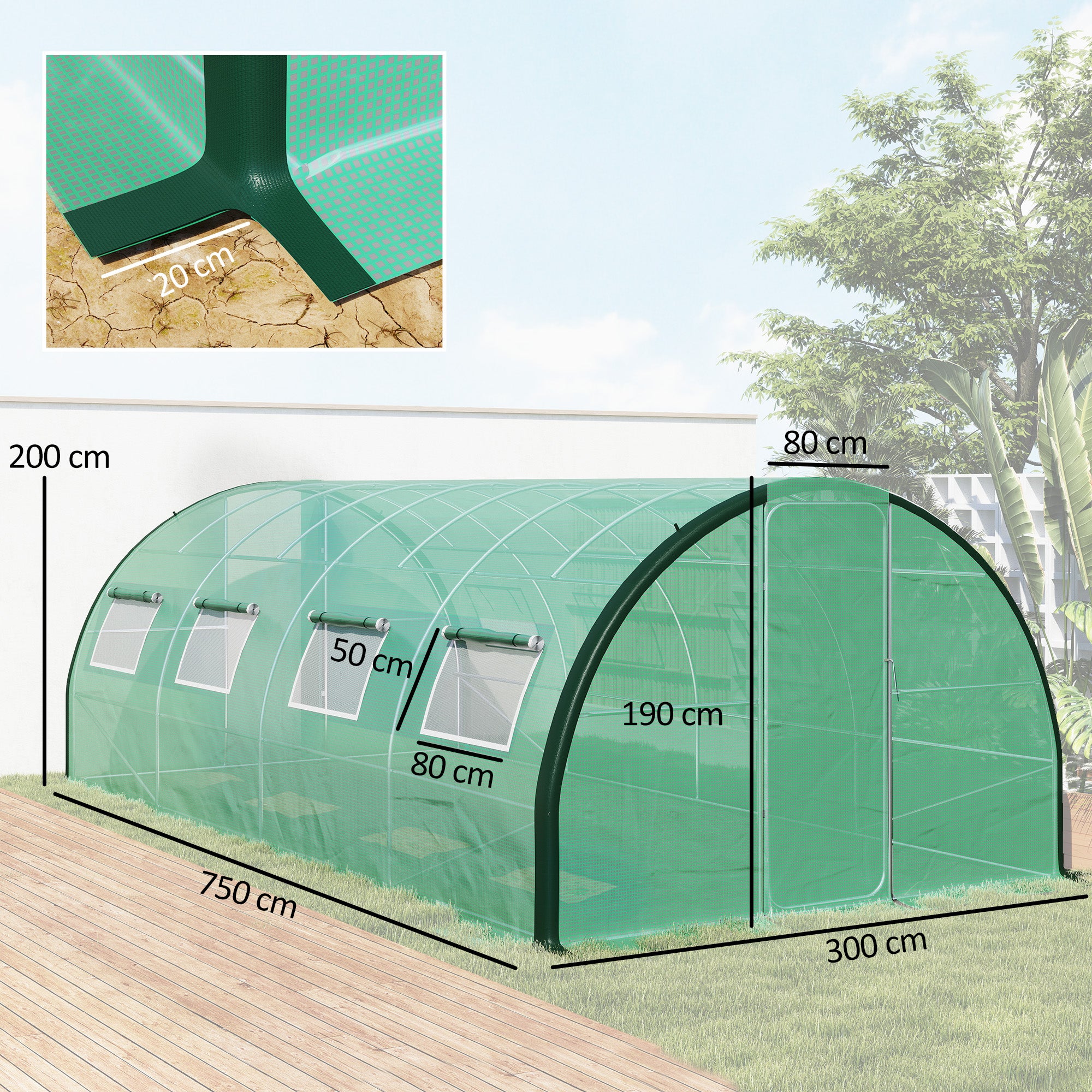 Outsunny Polyethylene Upgraded Structure Walk-in Polytunnel Greenhouse, 6 x 3(m), Green - North Peak Garden Furniture